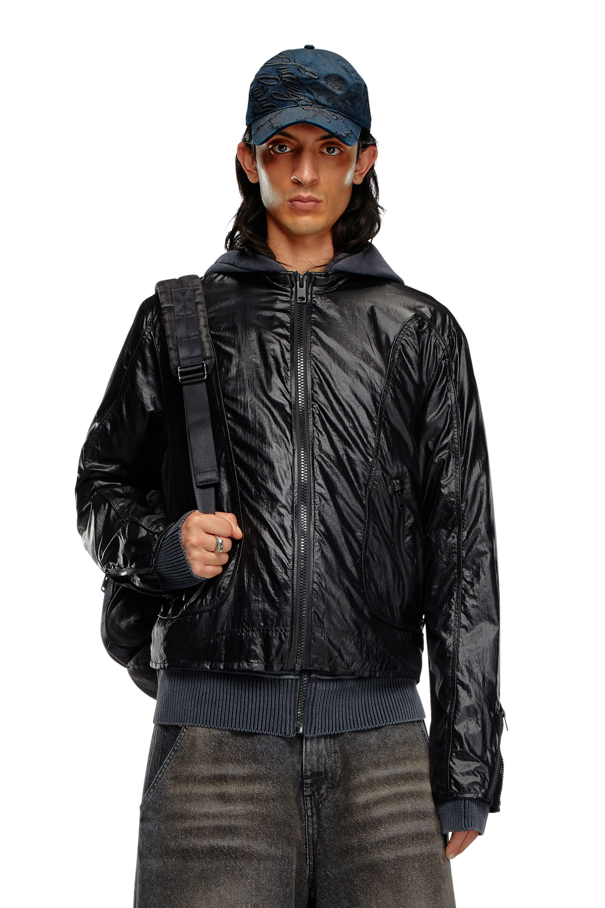 Diesel - J-CLAYS, Veste biker en ripstop brillant Homme in Noir - 3