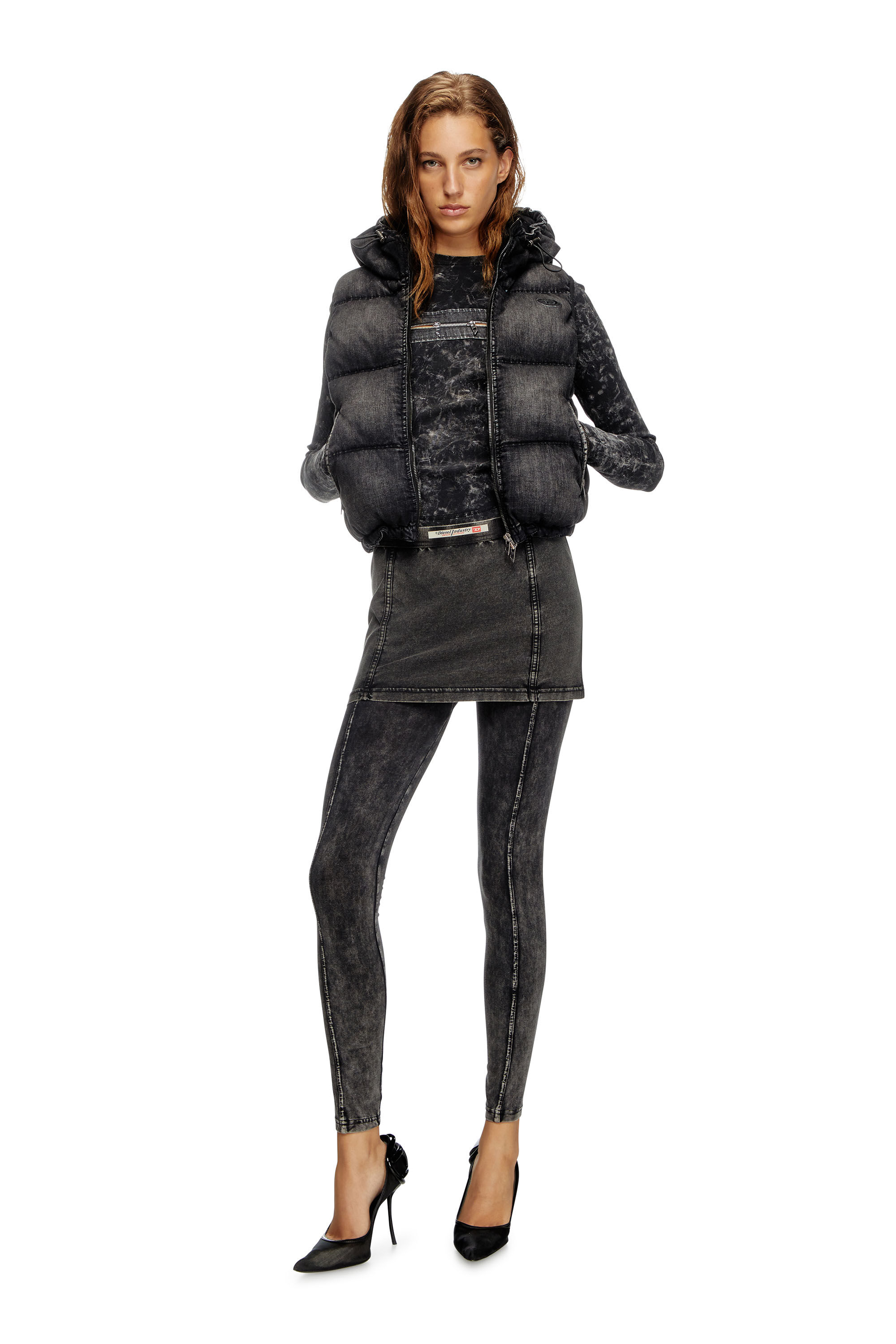 Diesel - T-ERCOLE, Female's Marbled top with zipped cut-out in Black - 1