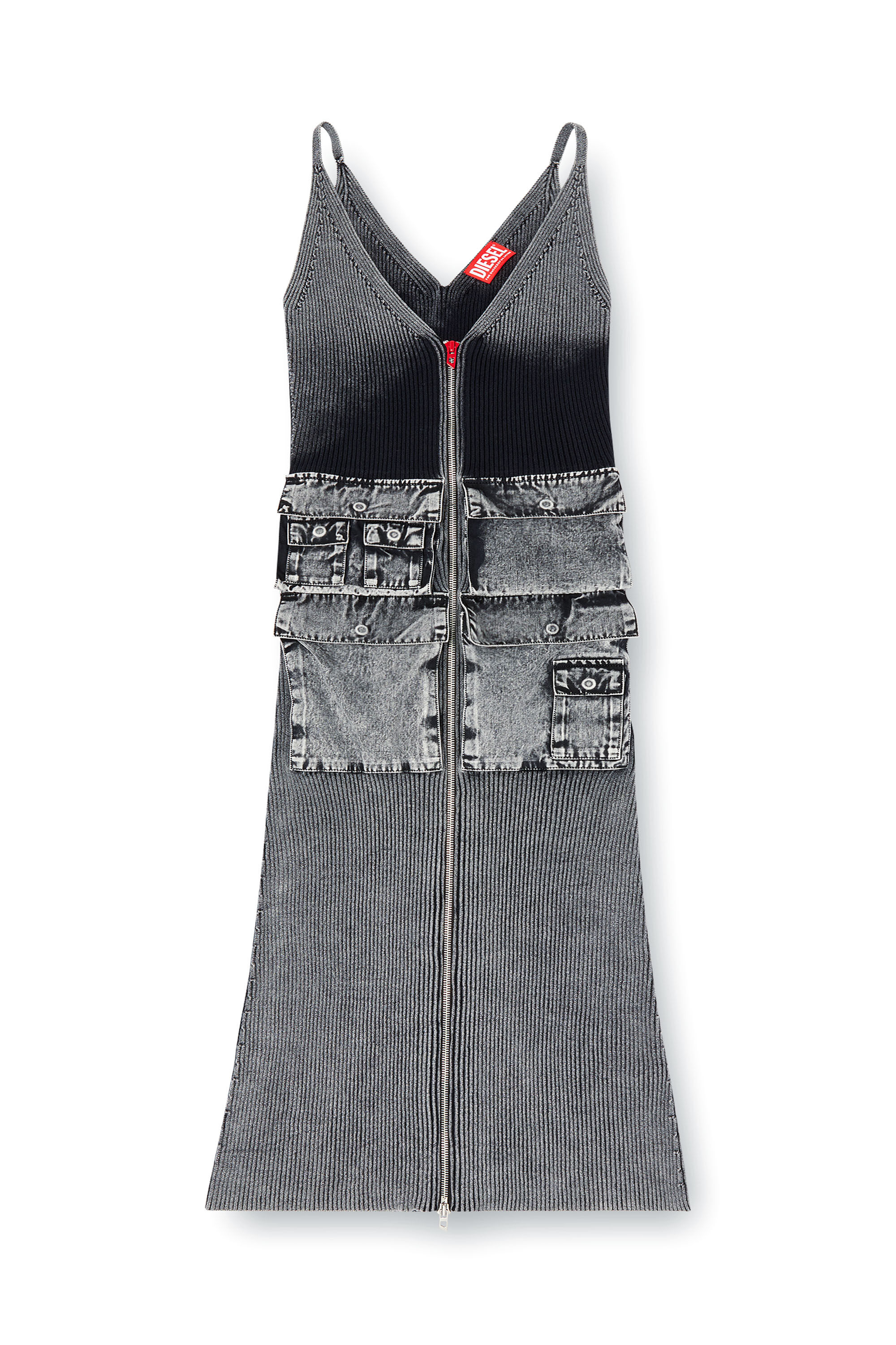 Diesel - M-MELTI, Female's Knit midi dress with contrast pockets in Dark Grey - 2