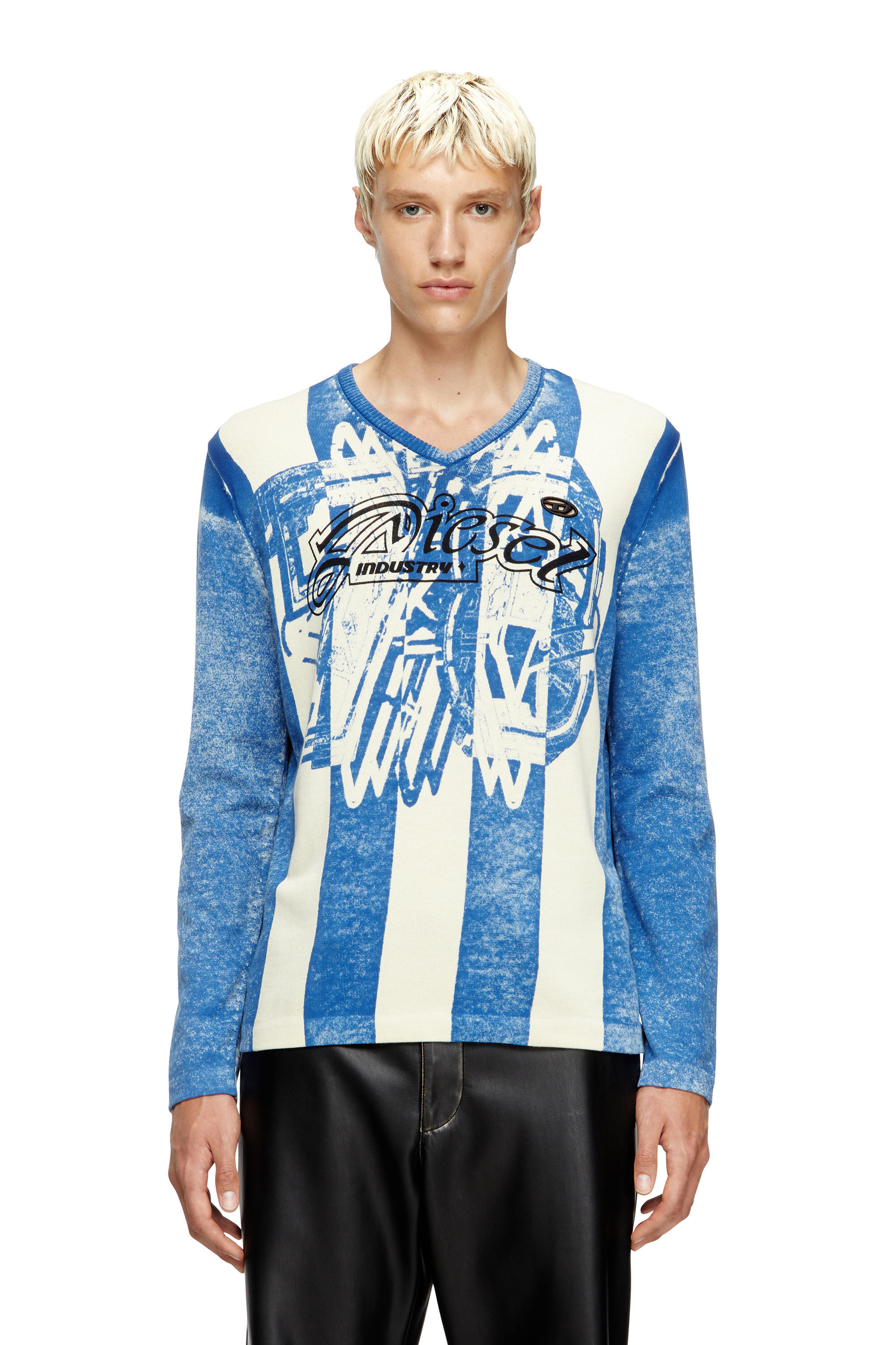 Diesel - K-OLIBA-V, Male's Inside-print striped jumper in Blue/White - 3