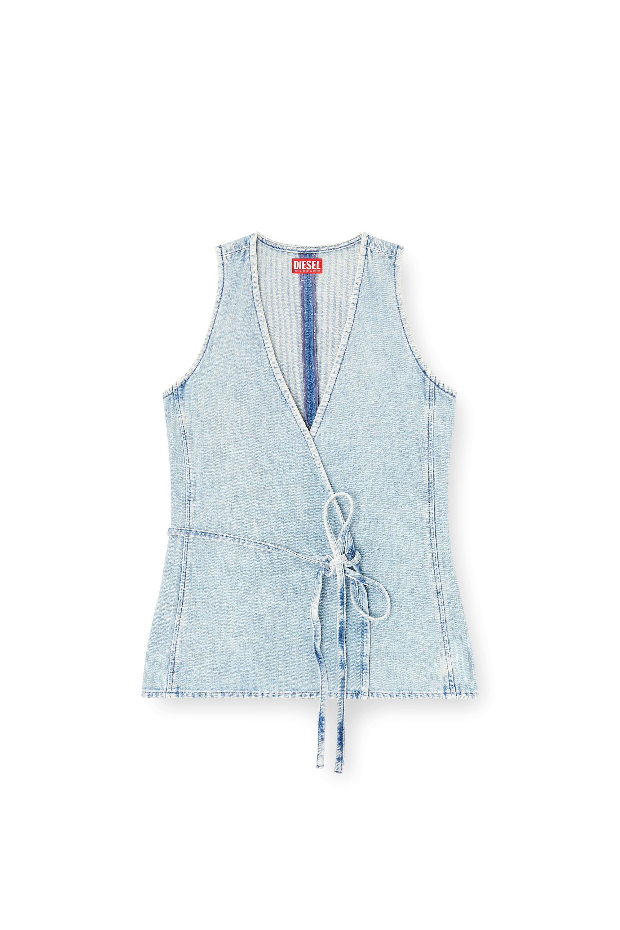 Diesel - DE-VERN, Female's Wrap top in herringbone denim in Light Blue - 2