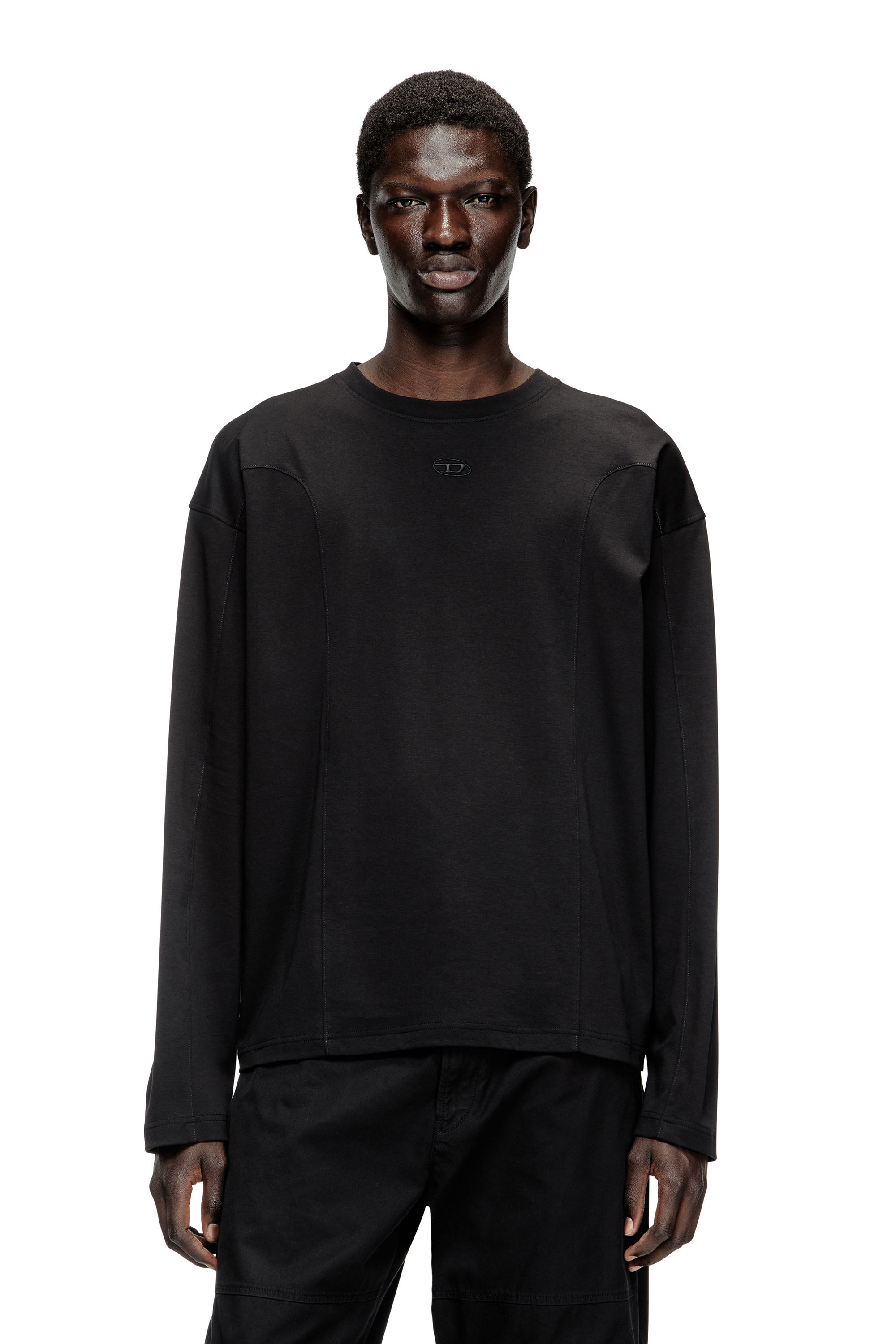 Diesel - T-BOXT-LS-INT, Male's Long-sleeve T-shirt with panels in Black - 3