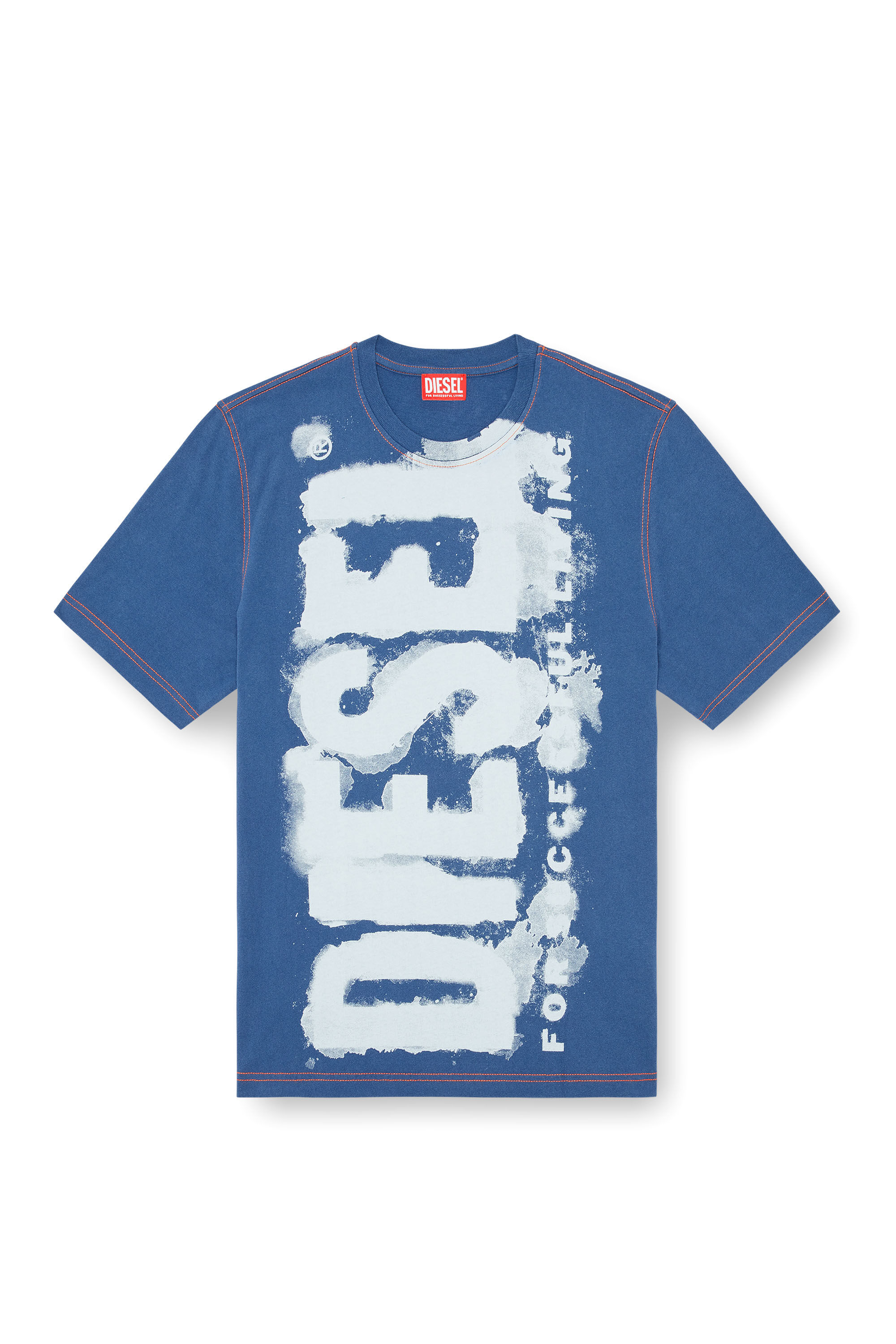 Diesel - T-ADJUST-Q4, Male's T-shirt with splotched logo in Azure - 2