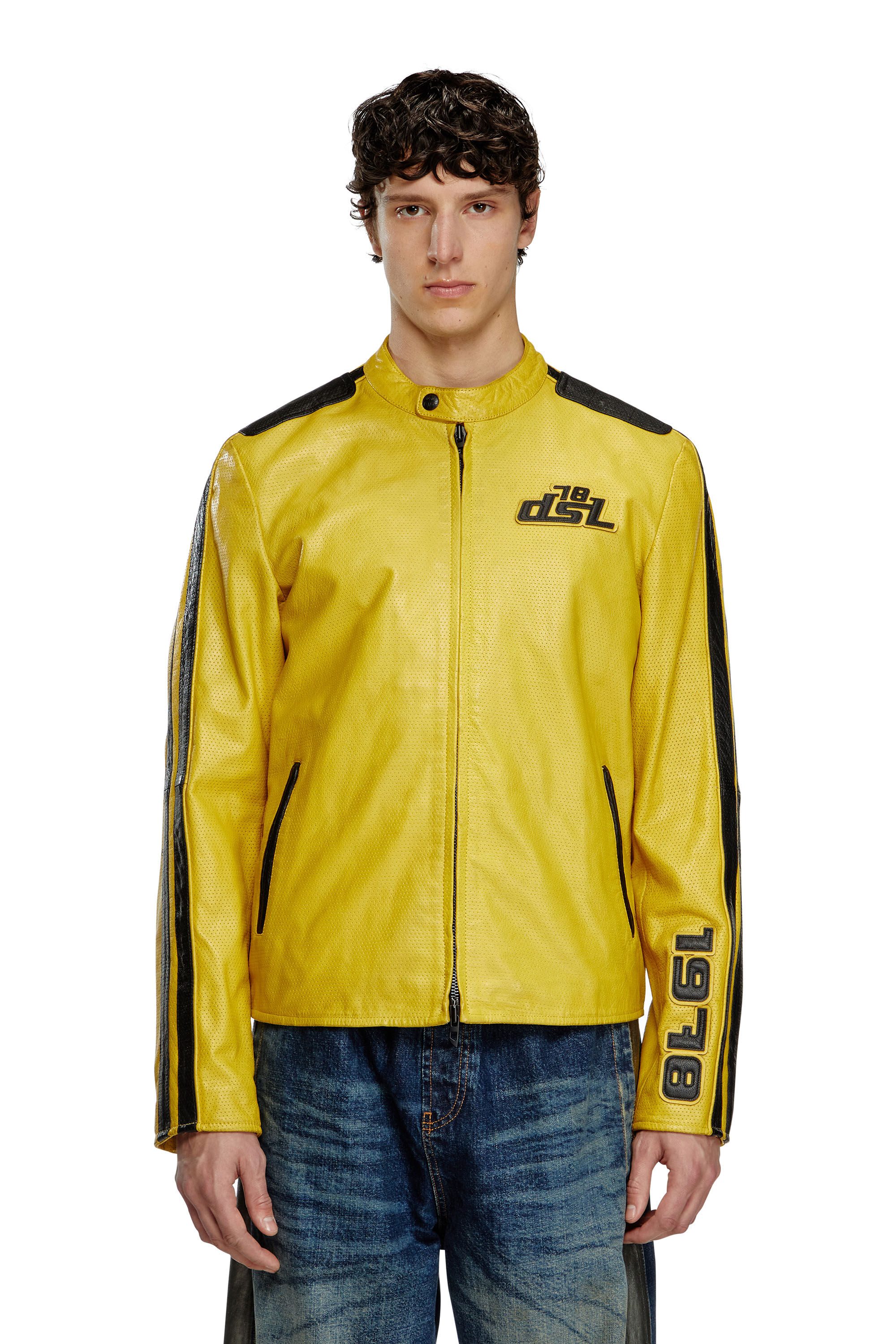 Diesel - L-POP, Veste de motard en cuir perforé Mixte in Jaune - 3
