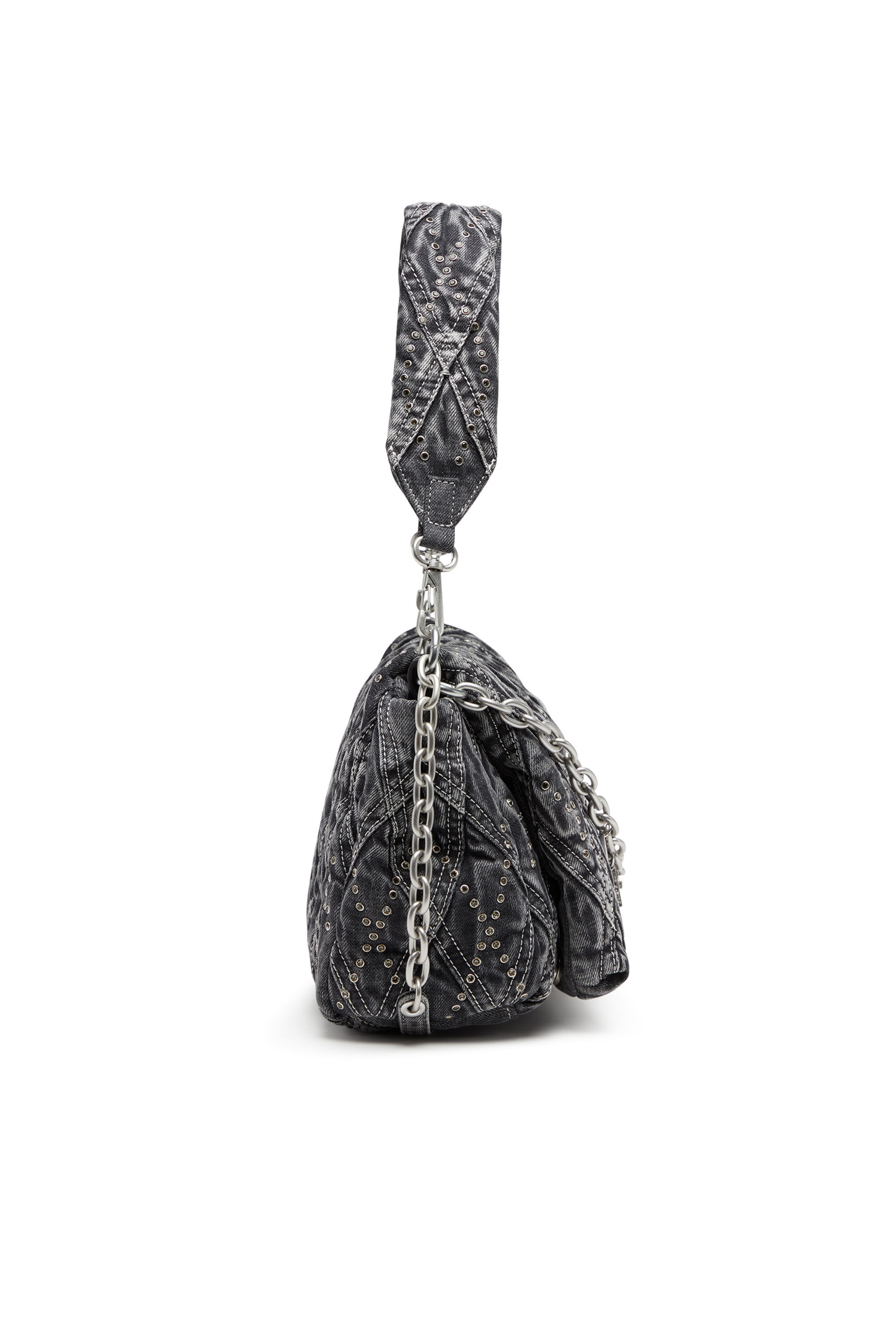 Diesel - CHARM-D SHOULDER M, Charm-D Shoulder M Shoulder Bag - Sac épaule en denim orné de bijoux breloque Femme in Noir - 4
