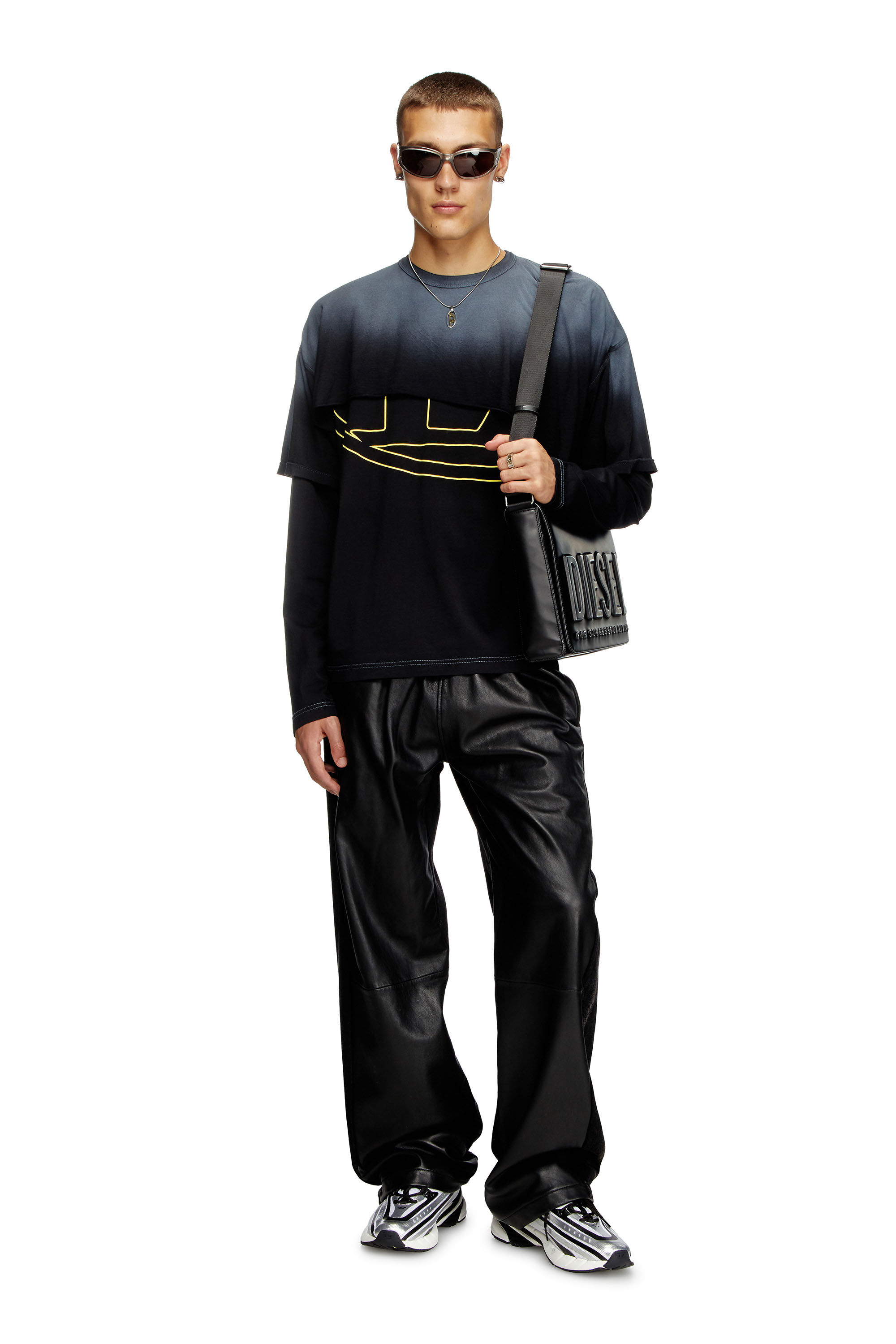 Diesel - T-BESH-CUT, Male's Destroyed layered long-sleeve T-shirt in Black - 1