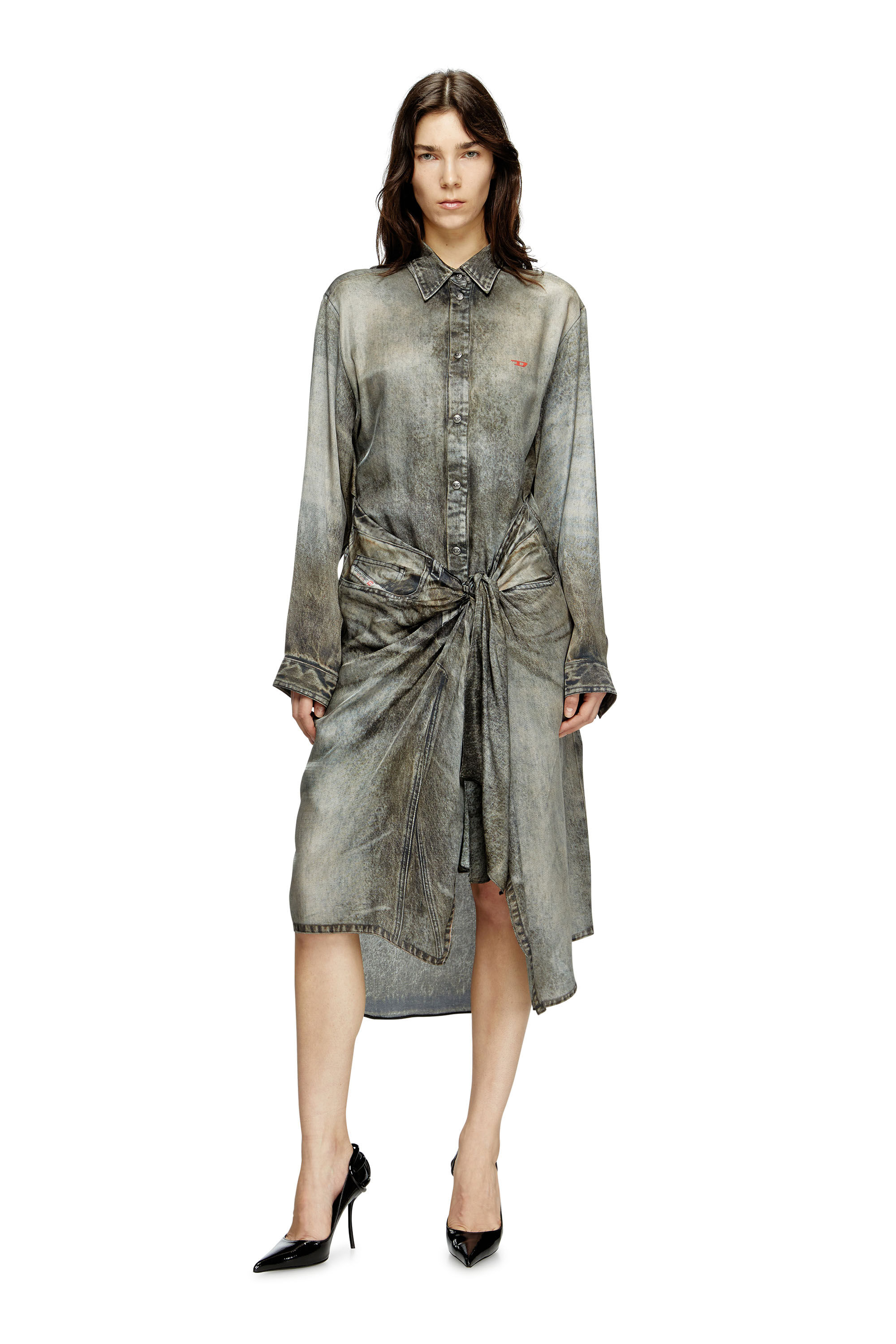 Diesel - D-ILETTA, Female's Wrap dress in denim-look viscose in Dark Grey - 3