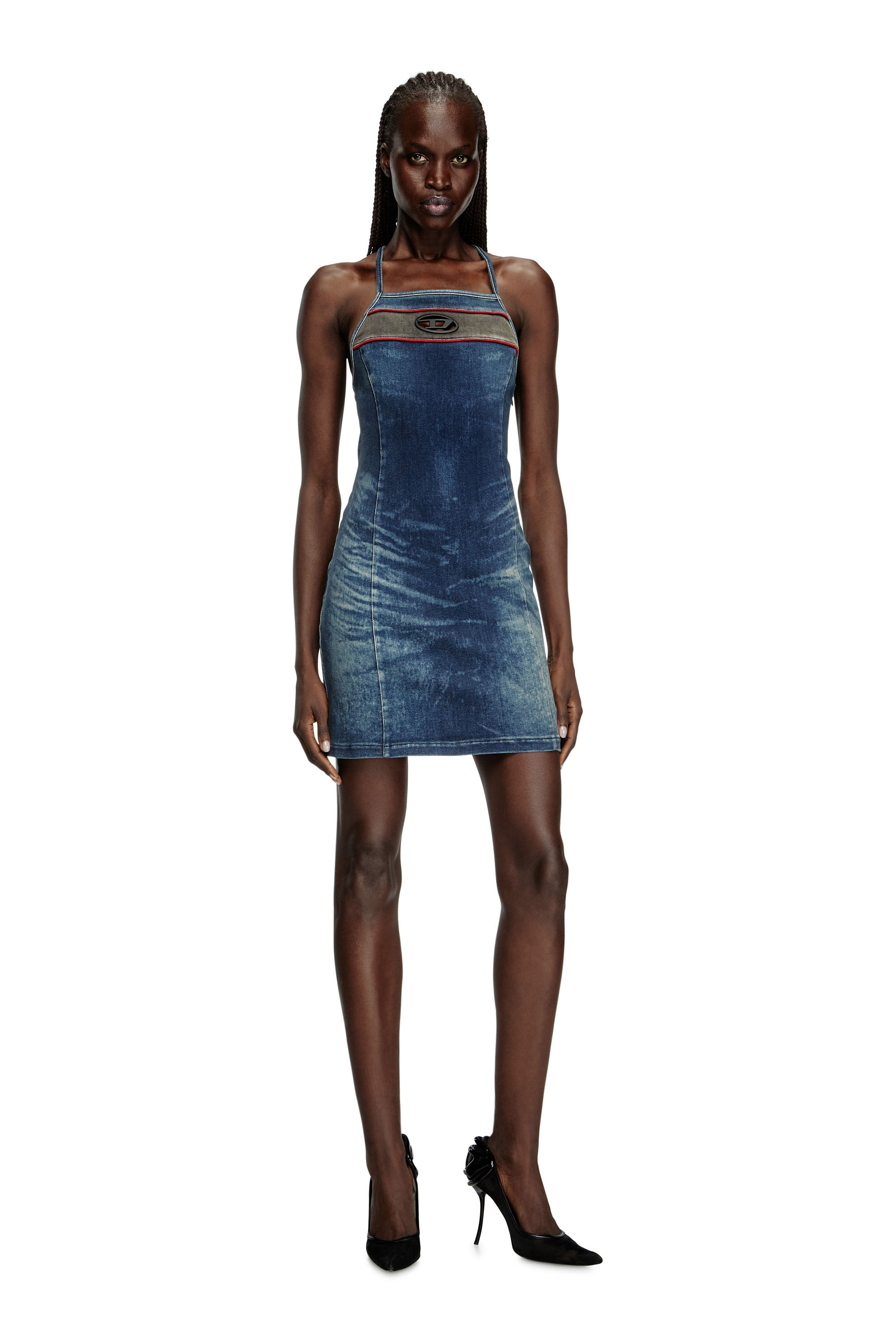 Diesel - DE-PILU-DRESS-S, Robe courte en denim bicolore stretch Femme in Bleu - 3