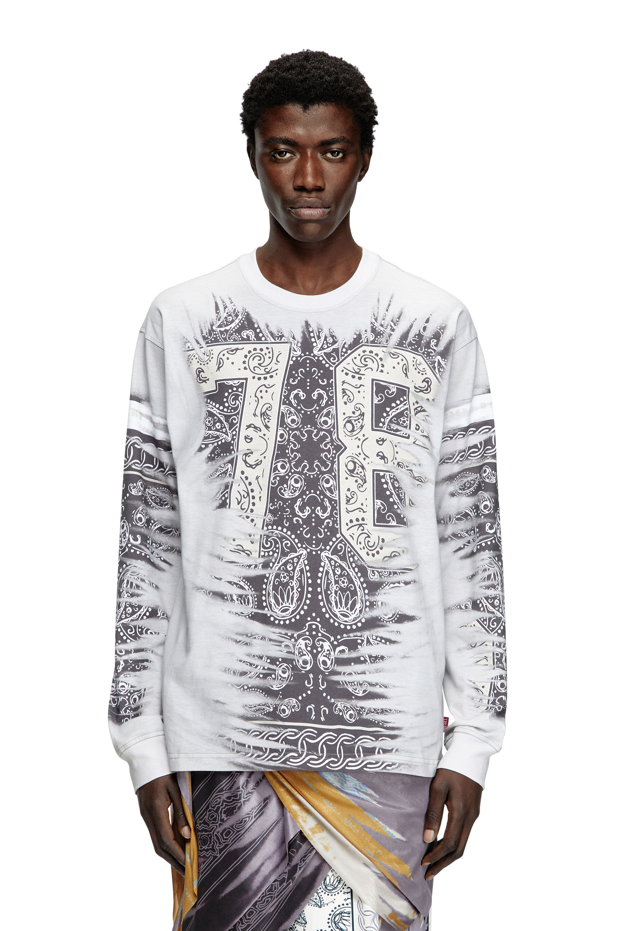 Diesel - T-NORM-LS-R1, Male's Long-sleeve T-shirt with 78 print in Black/White - 3