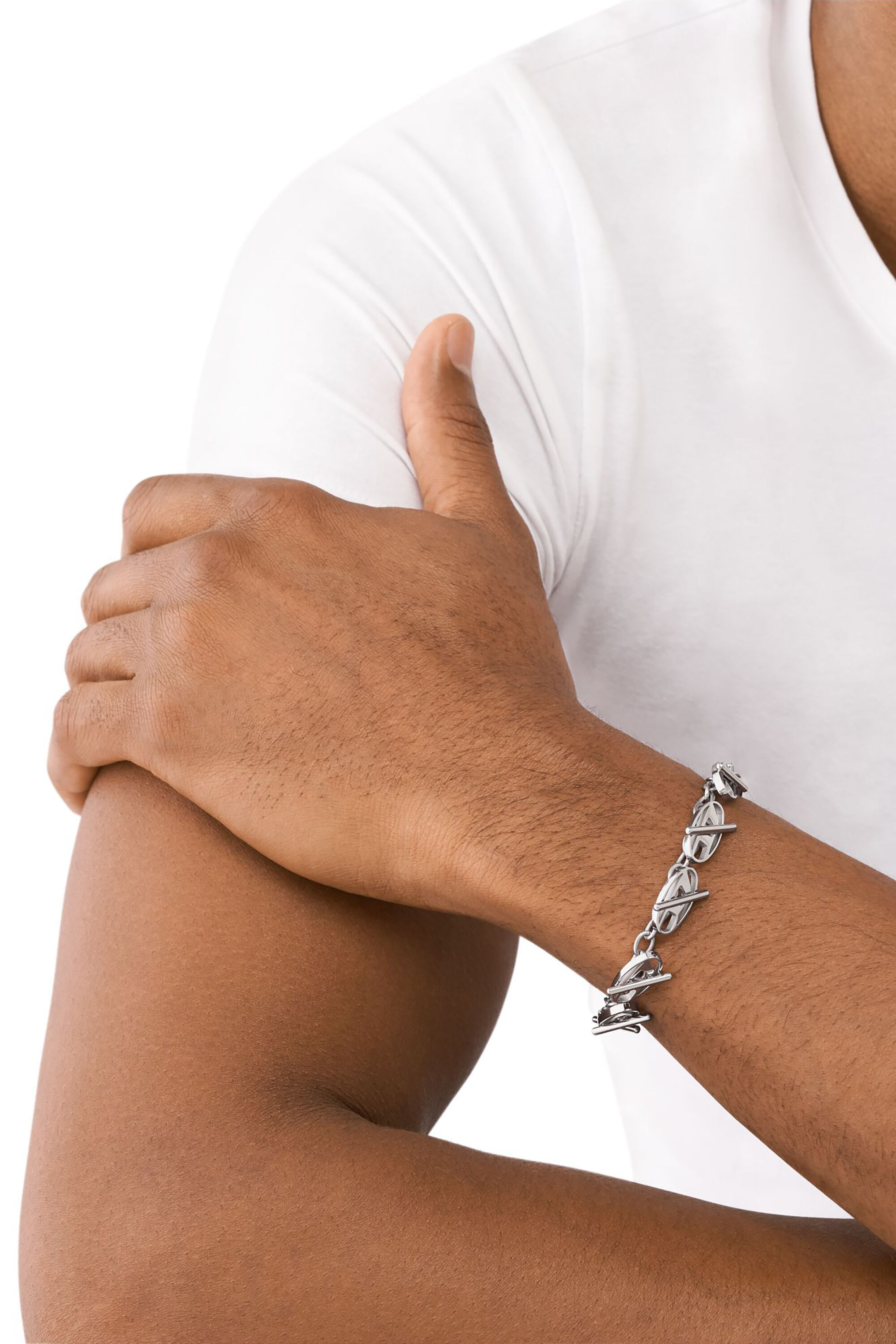 Diesel - DX1436, Bracelet chaîne en acier inoxydable avec logo oval D Mixte in Gris argenté - 3