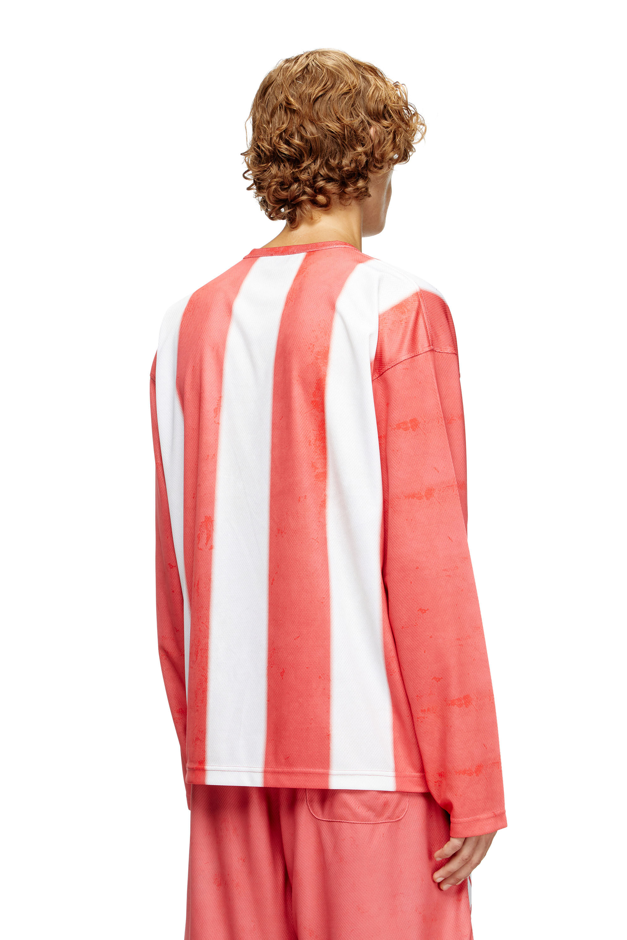 Diesel - T-RUBY, Male's Striped long-sleeve T-shirt with photo patches in Red/White - 4