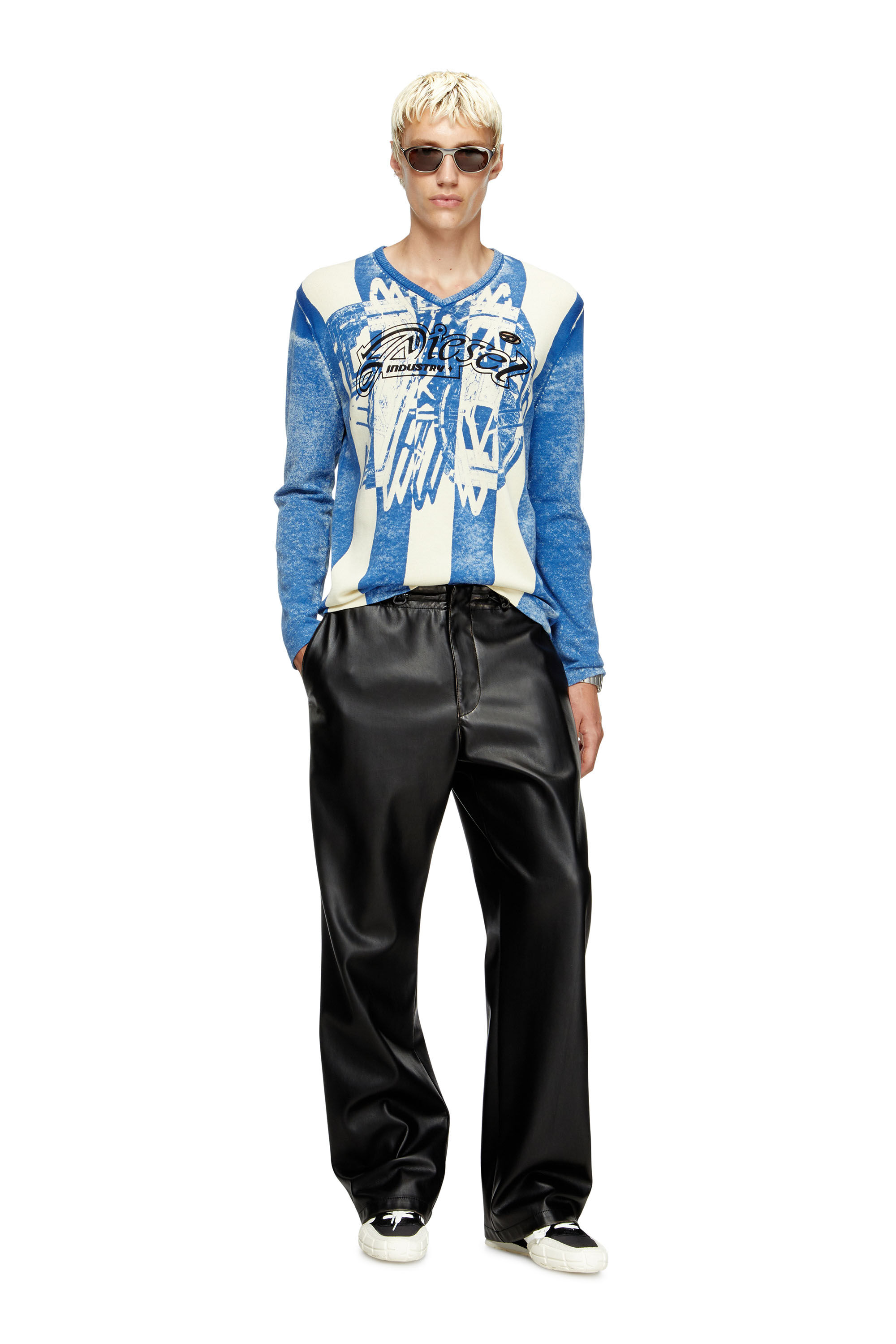 Diesel - K-OLIBA-V, Male's Inside-print striped jumper in Blue/White - 1