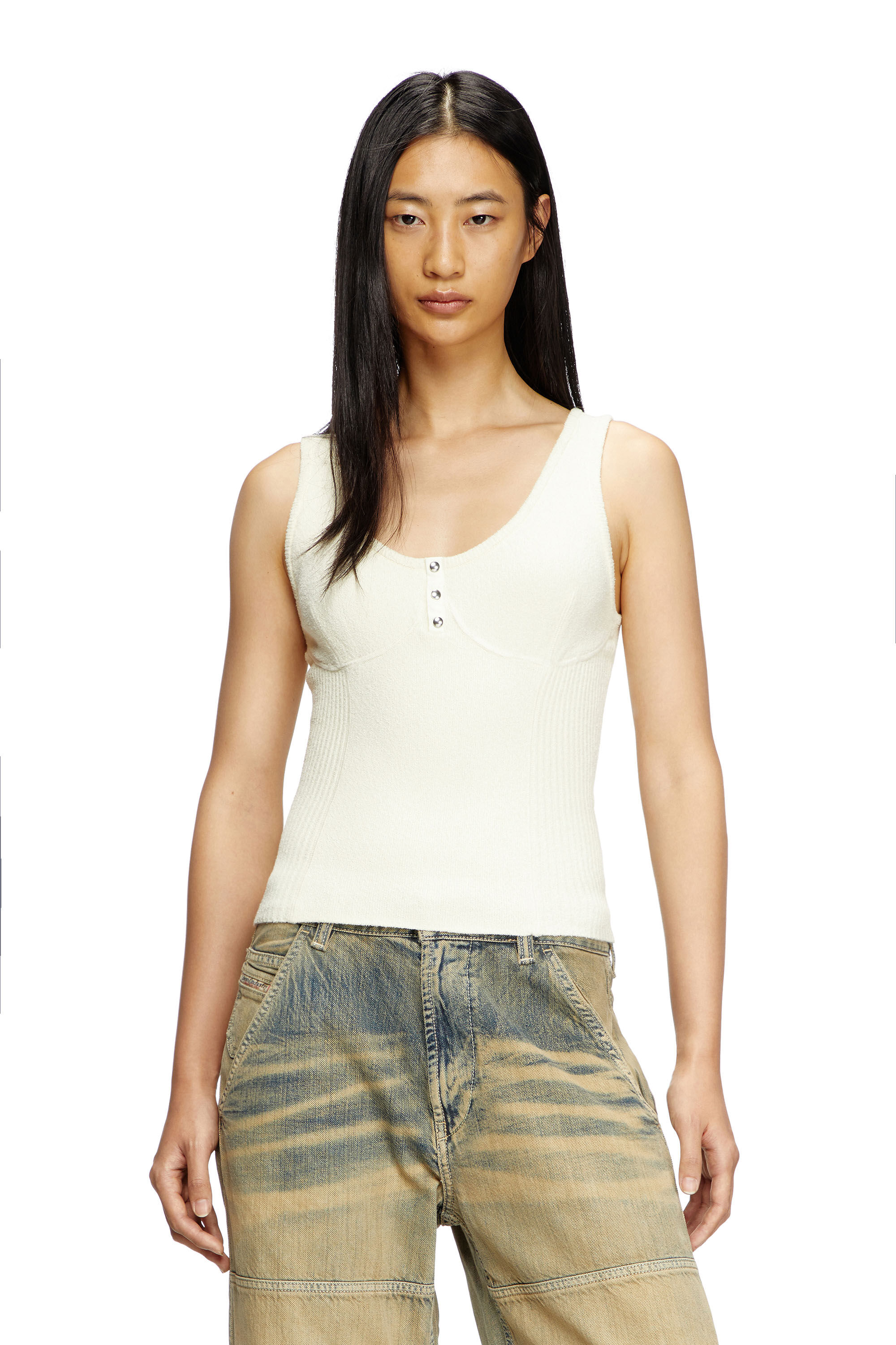 Diesel - M-LIANNE, Female's Knitted tank top with bustier-effect in White - 3
