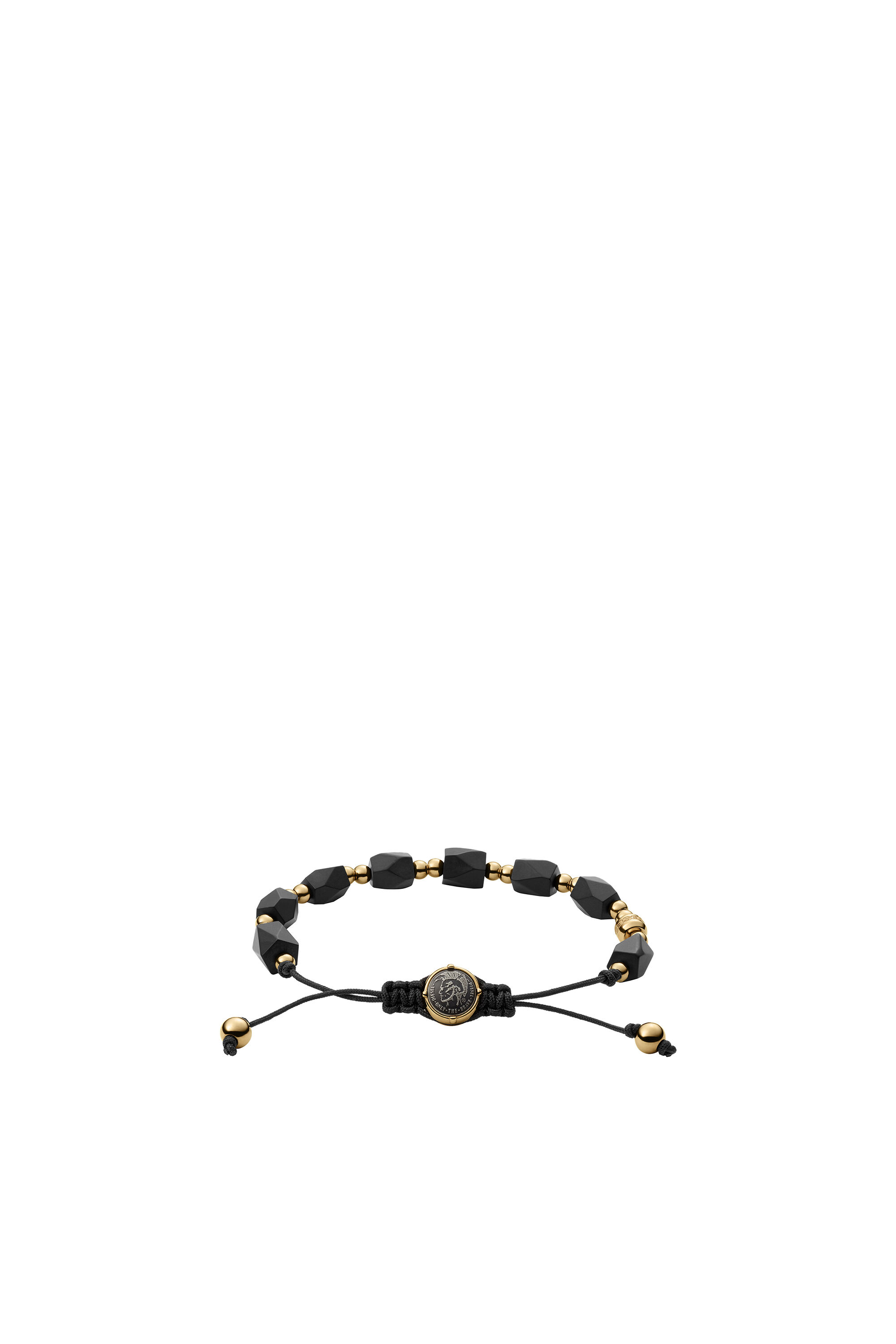 Diesel - DX1301, Male's Black agate and gold-tone stainless steel beaded bracelet in Black/Gold - 2