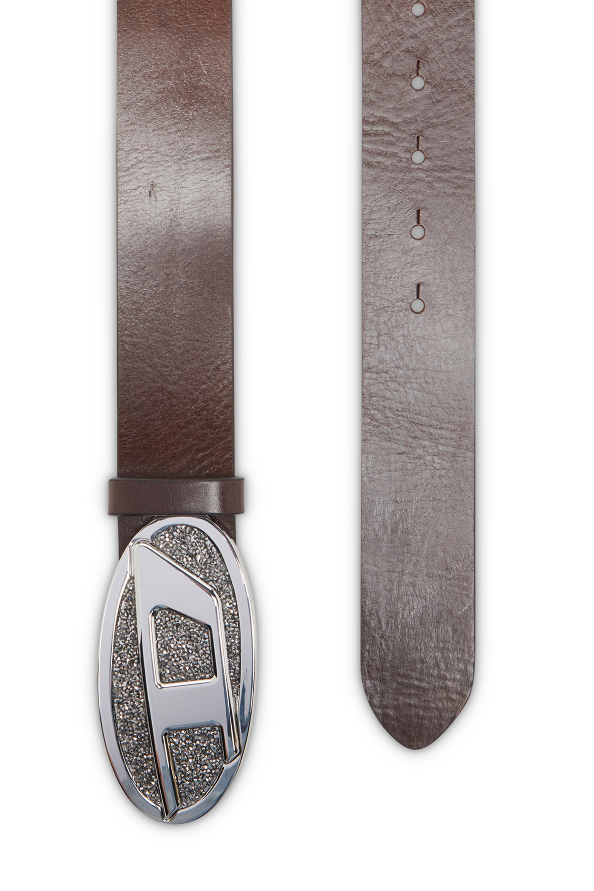 Diesel - B-1DR 2.0 FULL ROCKS, Ceinture en cuir de 4 cm avec boucle Oval D ornée de strass Femme in Marron - 2