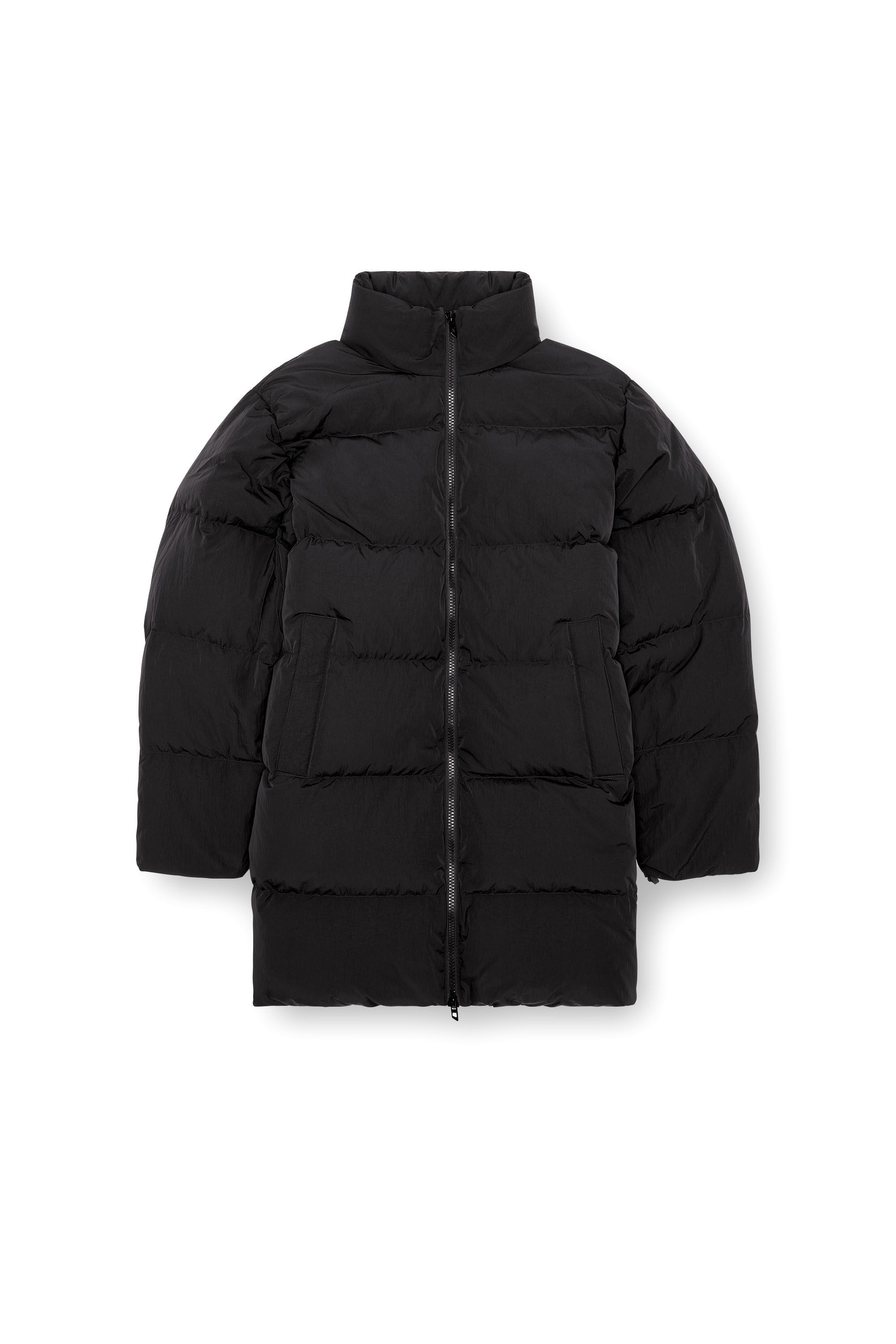 Diesel - W-RAVEEL-LONG, Male's Longline down jacket in crinkled nylon in Black - 2