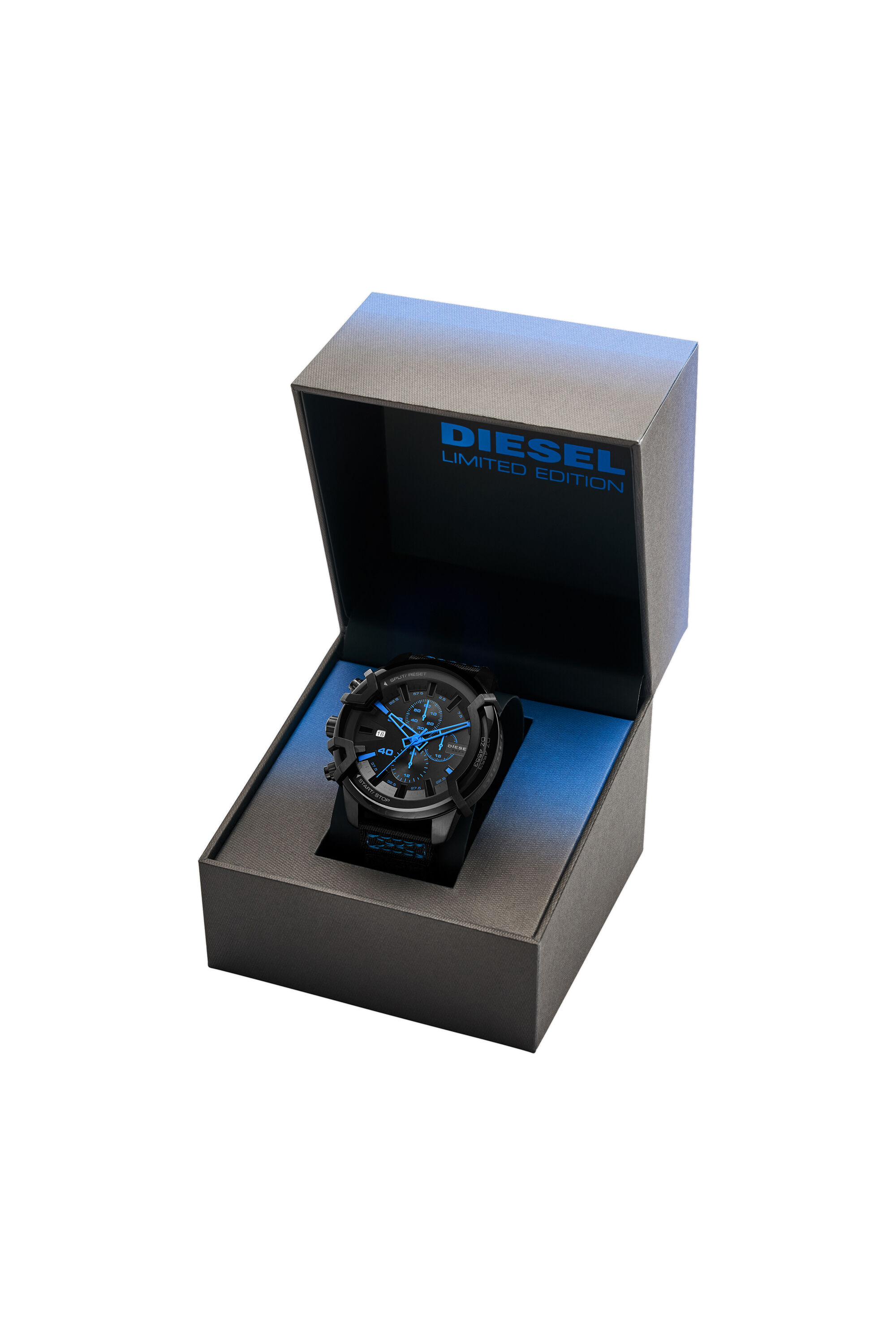 Diesel - DZ4553, Male's Griffed chronograph matte black nylon watch in Black/Blue - 4