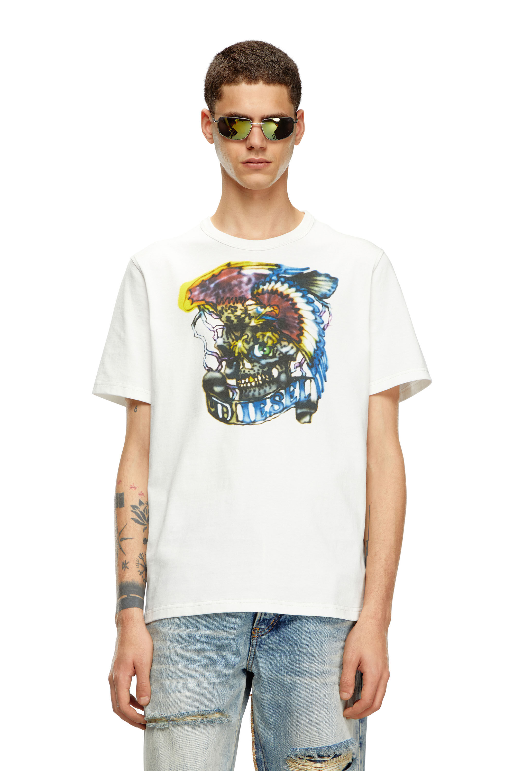 Diesel - T-ADJUST-Q3, Male's T-shirt with tattoo-inspired prints in White - 3