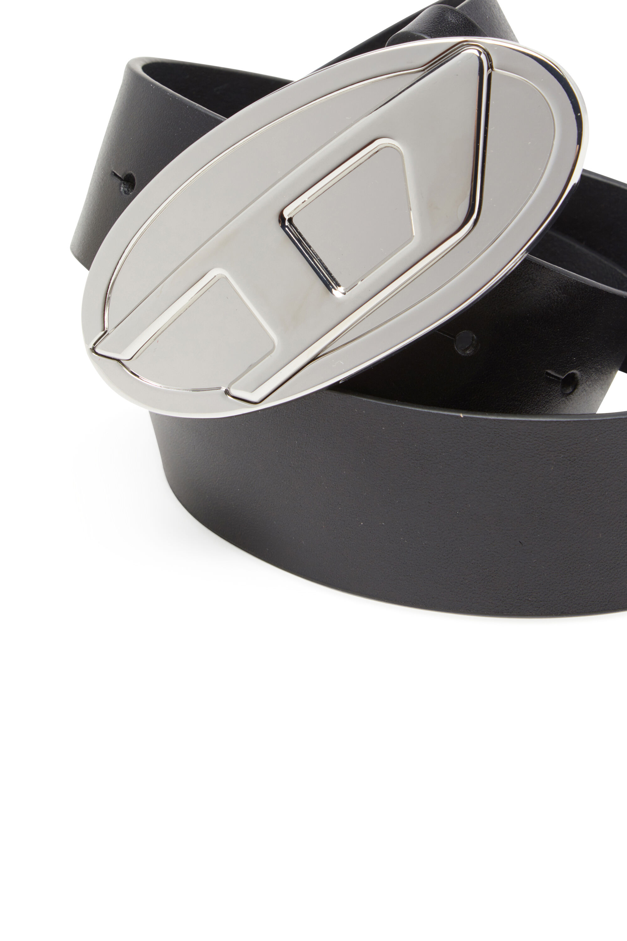 Diesel - B-1DR 2.0, Ceinture de 4 cm en cuir avec plaque Oval D Femme in Noir - 3