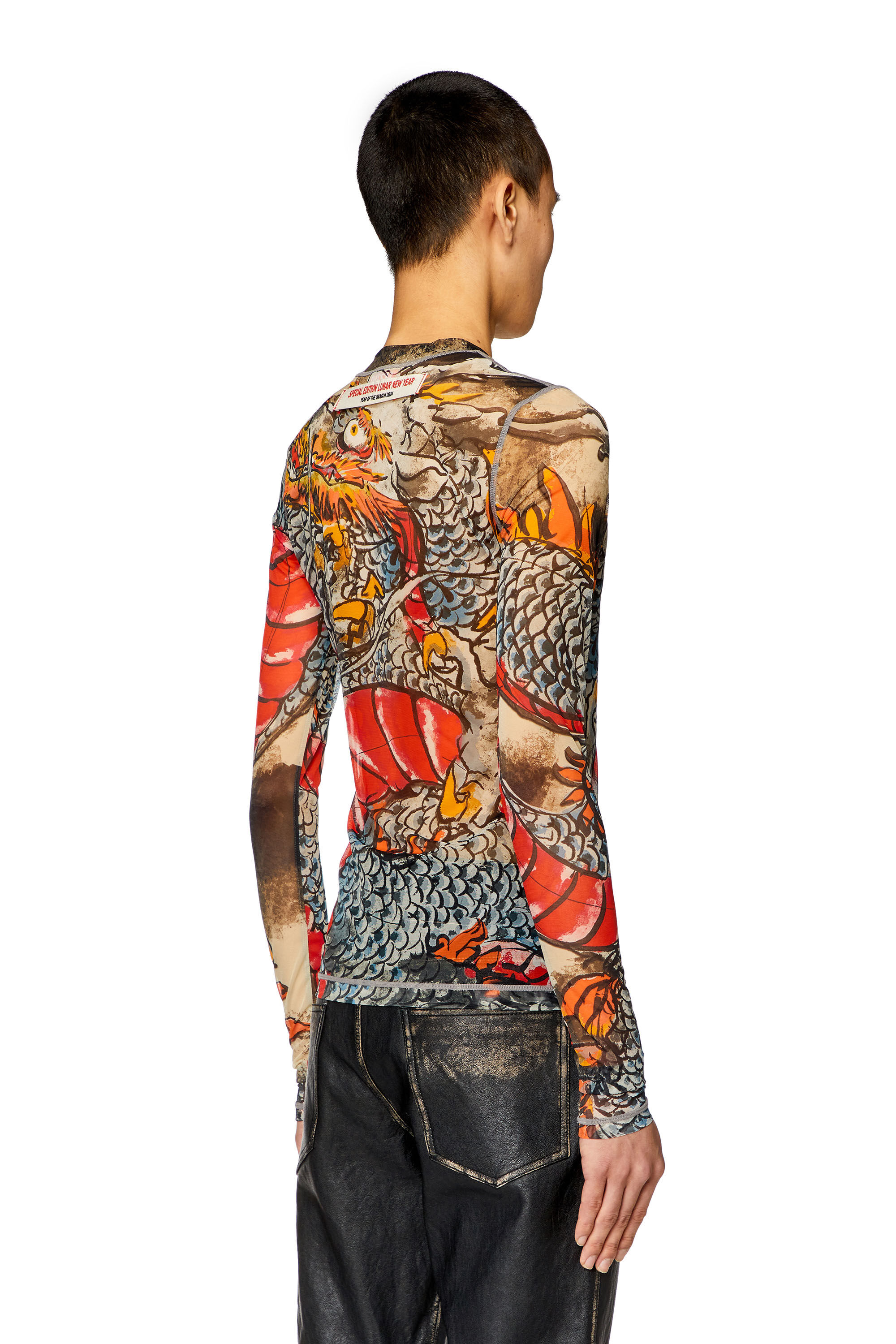 Diesel - CL-T-SIELAR-DRAGON, Unisex's Mesh top with Dragon print in Beige/Red - 5