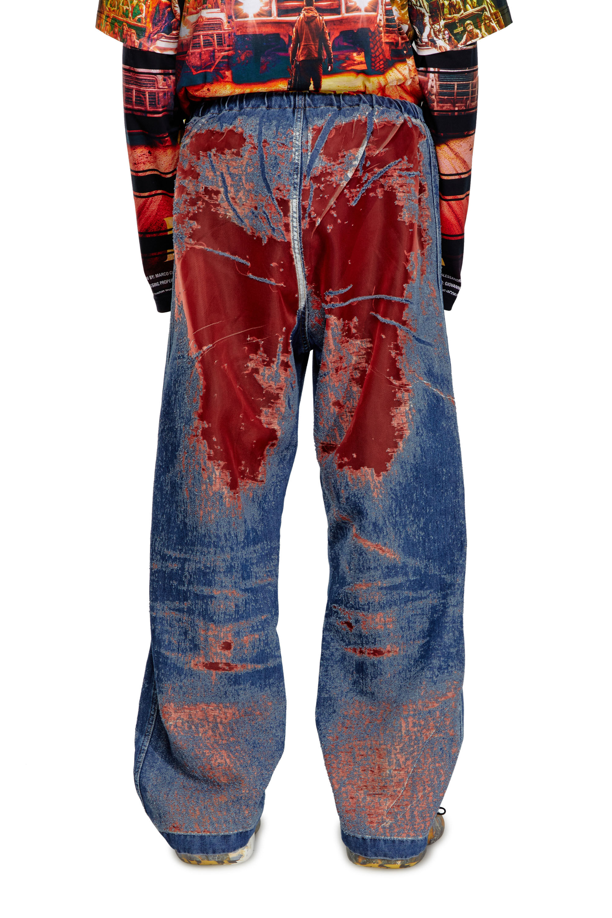 Diesel - Straight Jeans D-Martial 068MI, Bleu/Rouge - Image 4