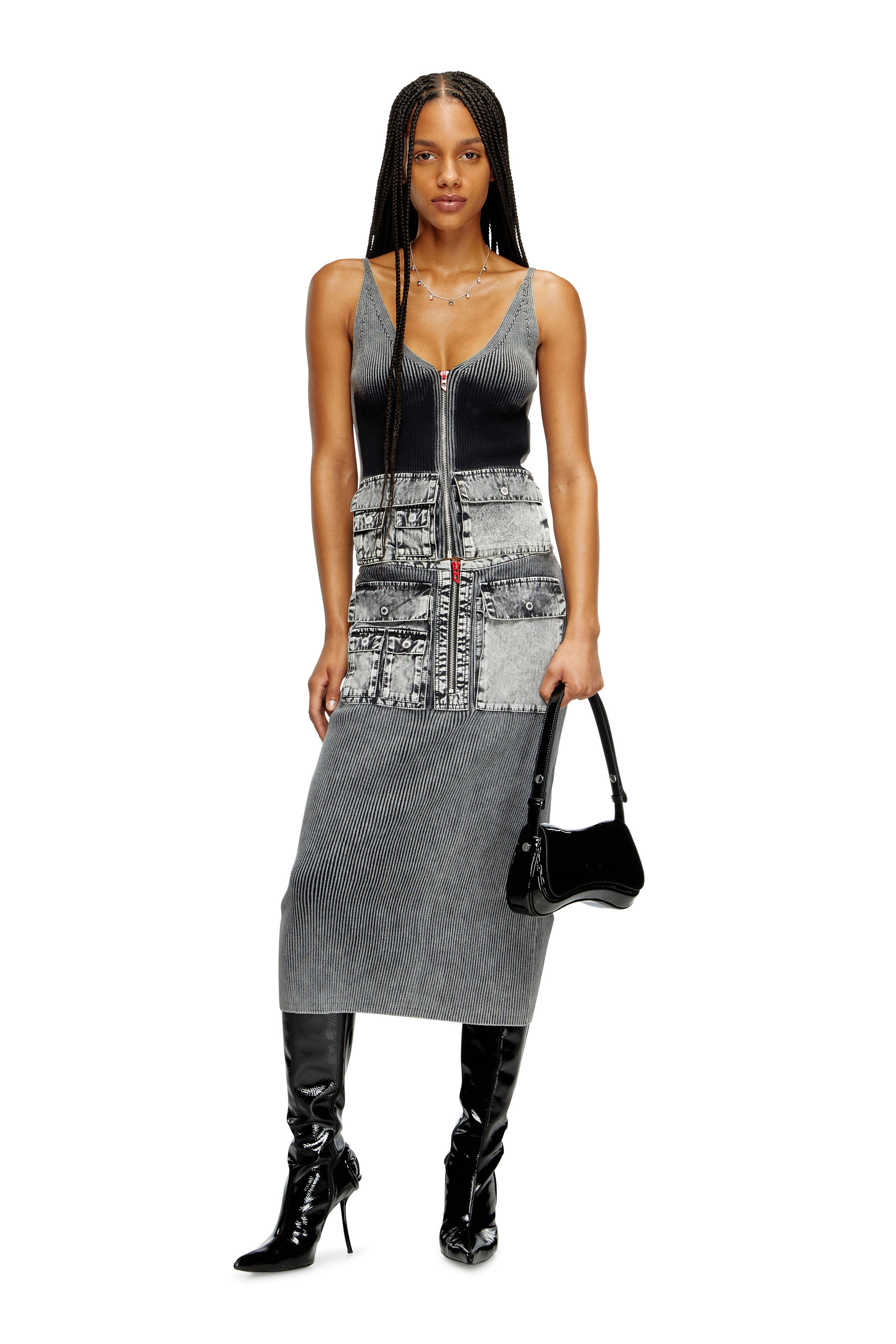 Diesel - M-MELLY, Débardeur en maille avec poches cargo en denim Femme in Gris - 1