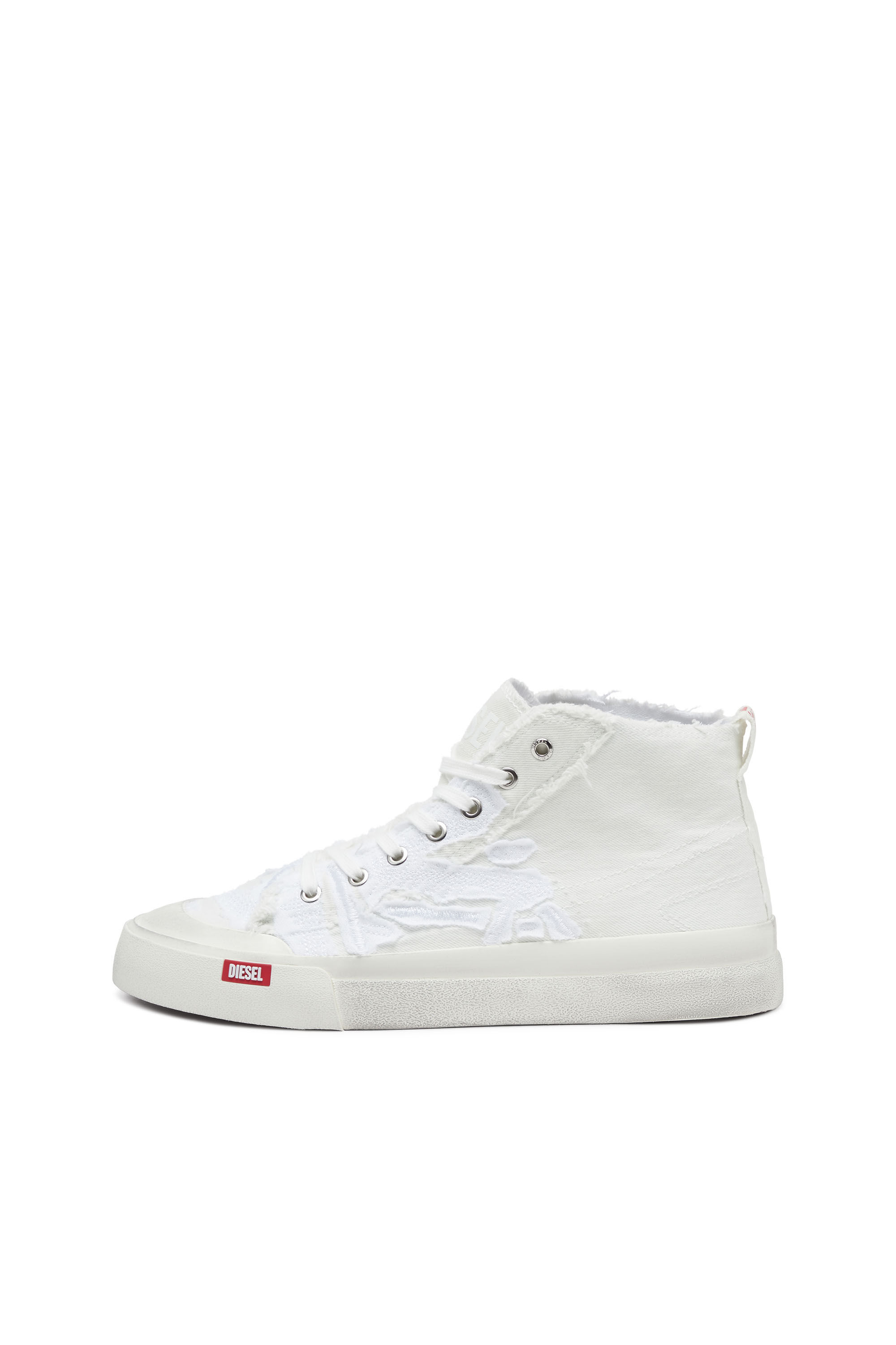Men s S Athos Mid Destroyed gauze and denim high top sneakers White Diesel