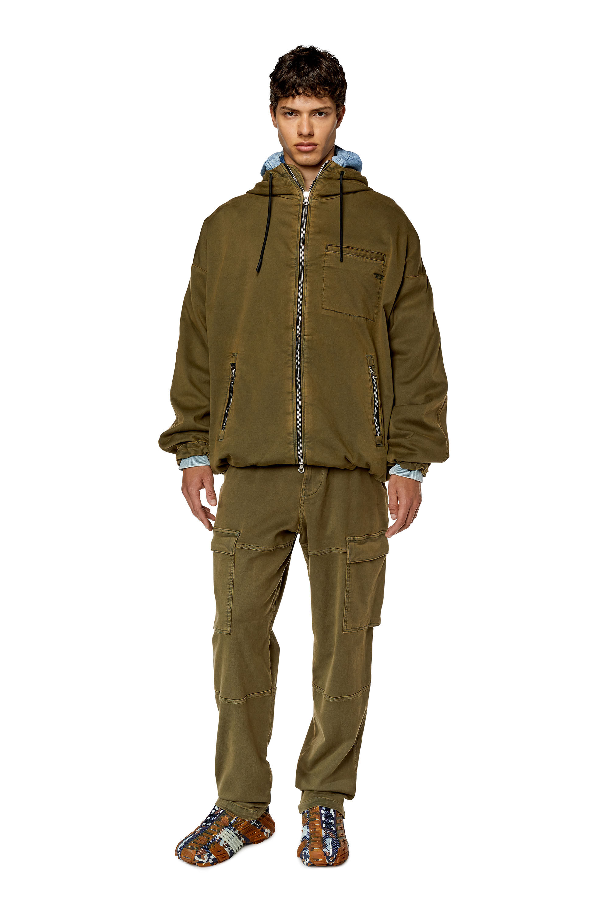 Men s Hooded JoggJeans jacket Green Diesel