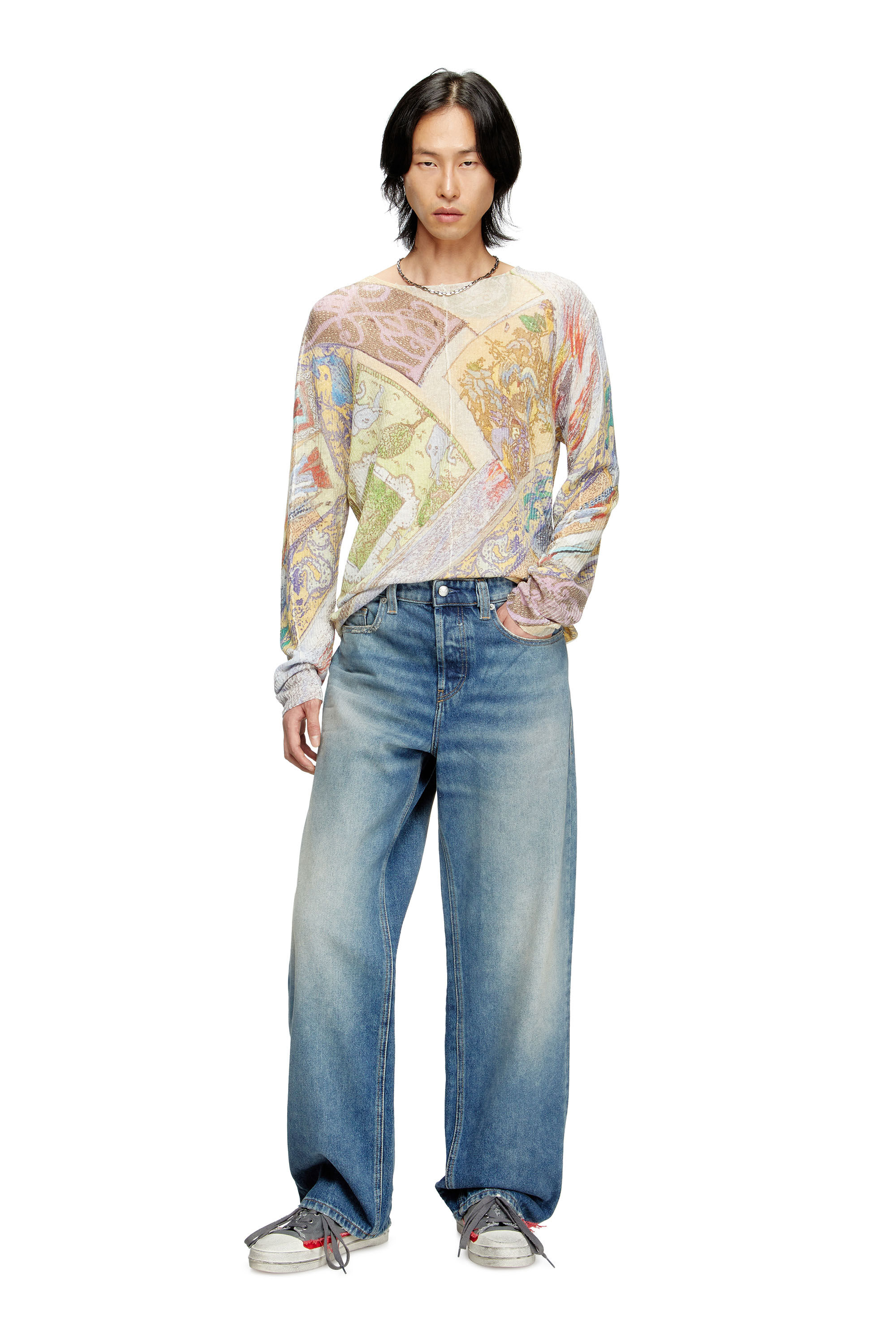 Diesel - K-RENTON, Pull en lin avec imprimé médiéval Homme in Polychrome - 1