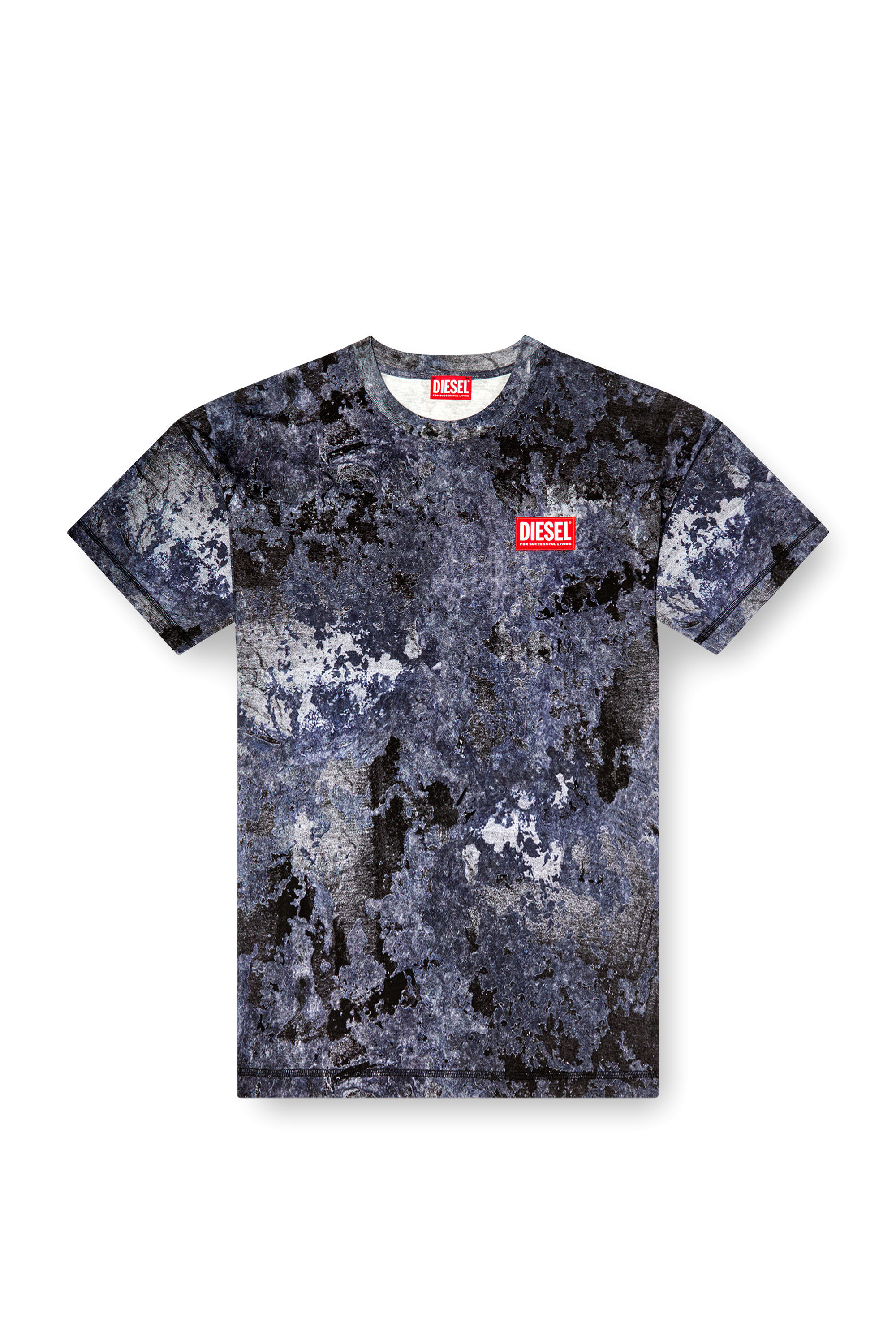 Diesel - T-BOXT-R12, Male's Marble-effect burnout T-shirt in Blue - 2