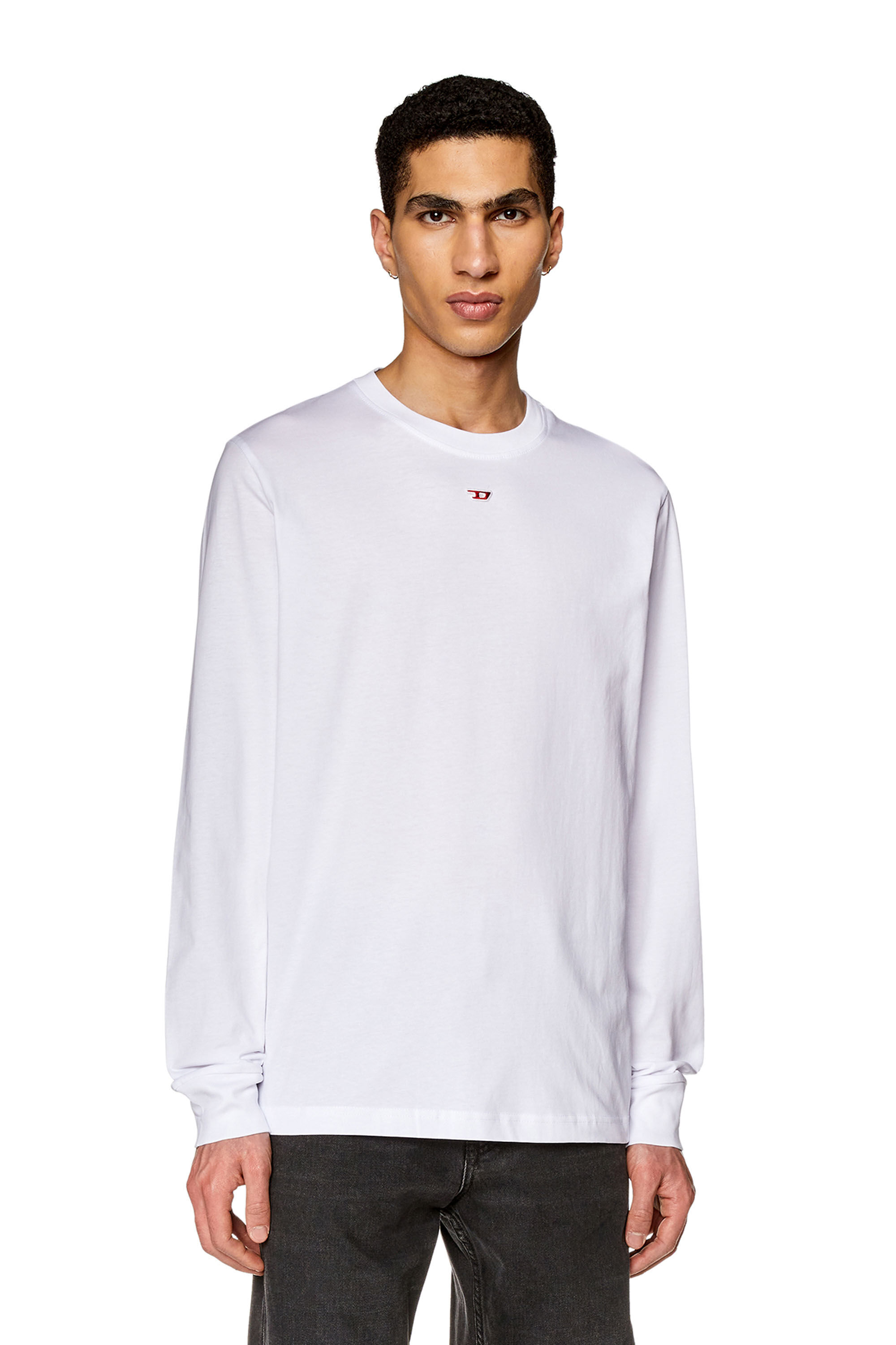 Diesel - T-JUST-LS-D, Male's Long-sleeve T-shirt with D patch in White - 3