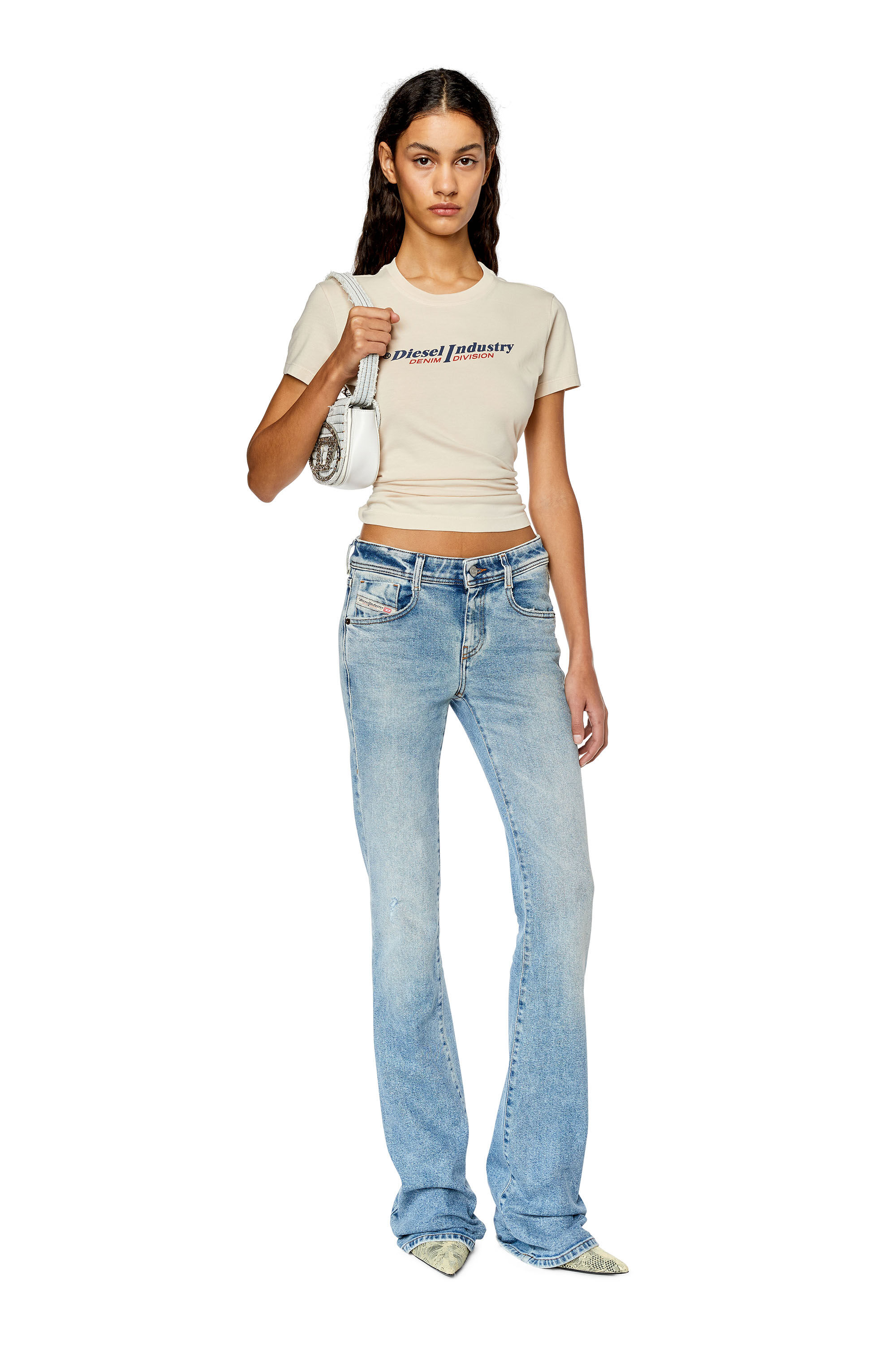 Diesel - T-SLI-IND, Female's T-shirt with Diesel Industry print in Face Powder - 1