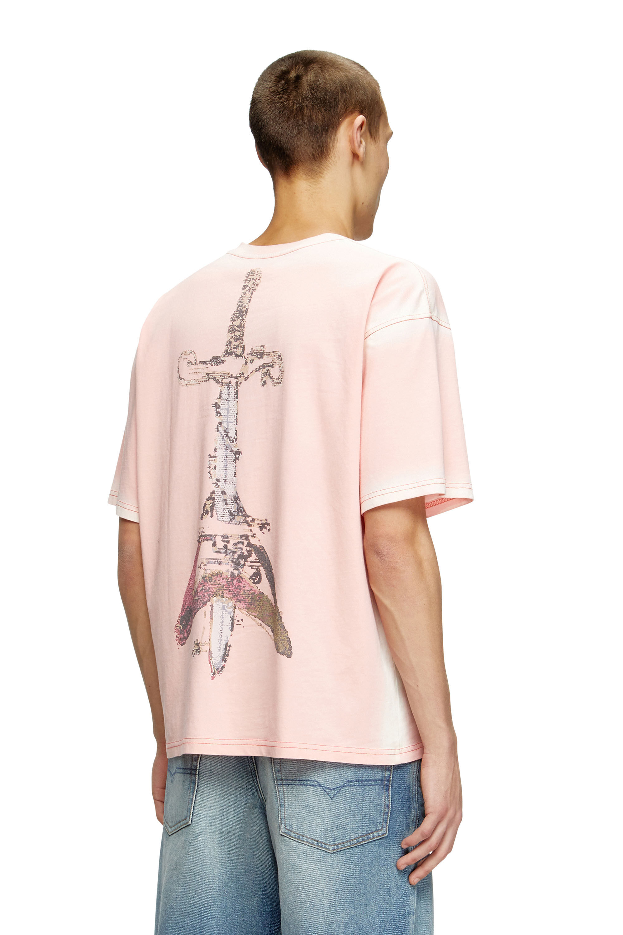 Diesel - T-BOXT-T10, Male's T-shirt with sword print in Pink - 4