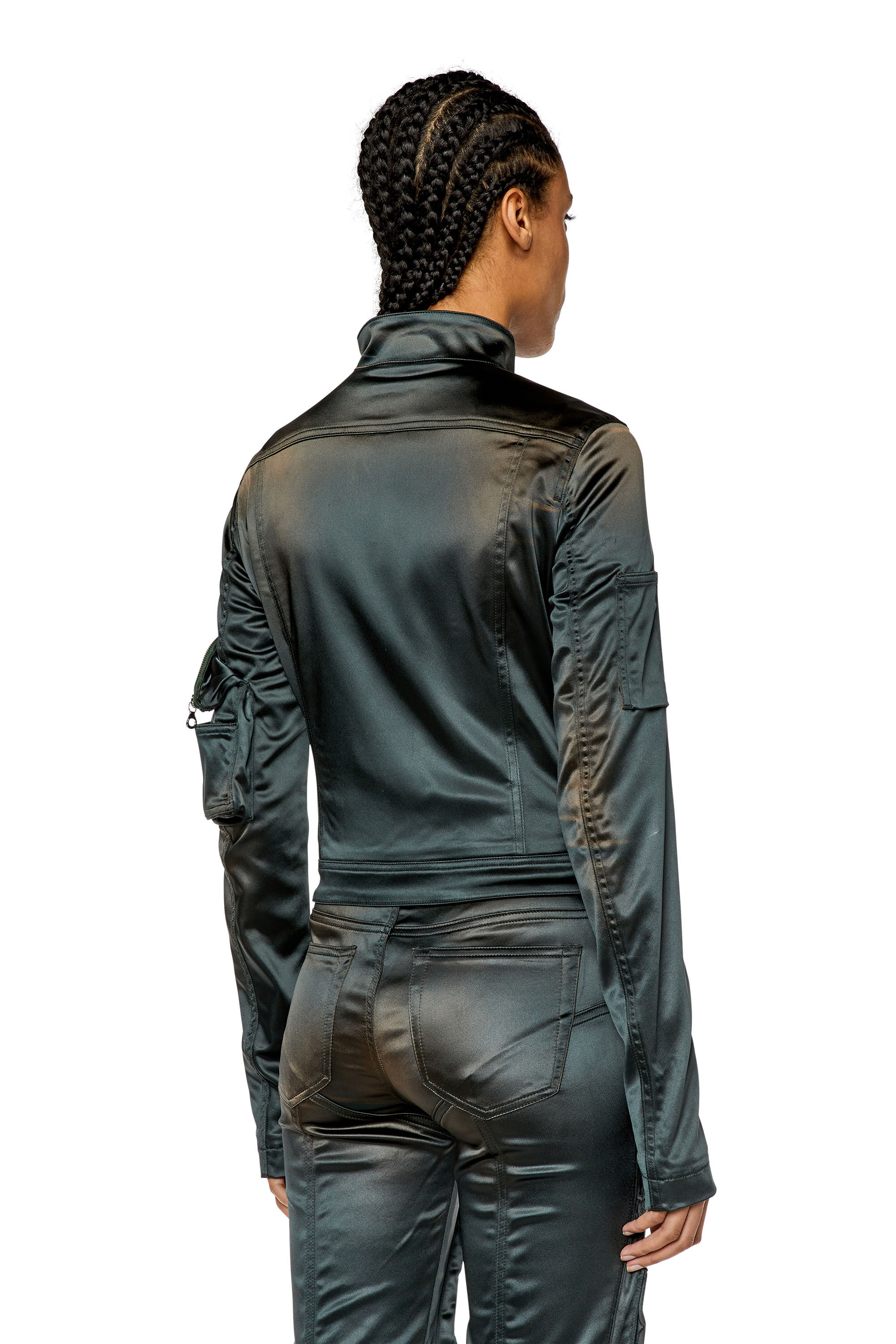Diesel - G-LANDY, Female's Utility jacket in shiny satin in Dark Grey - 5