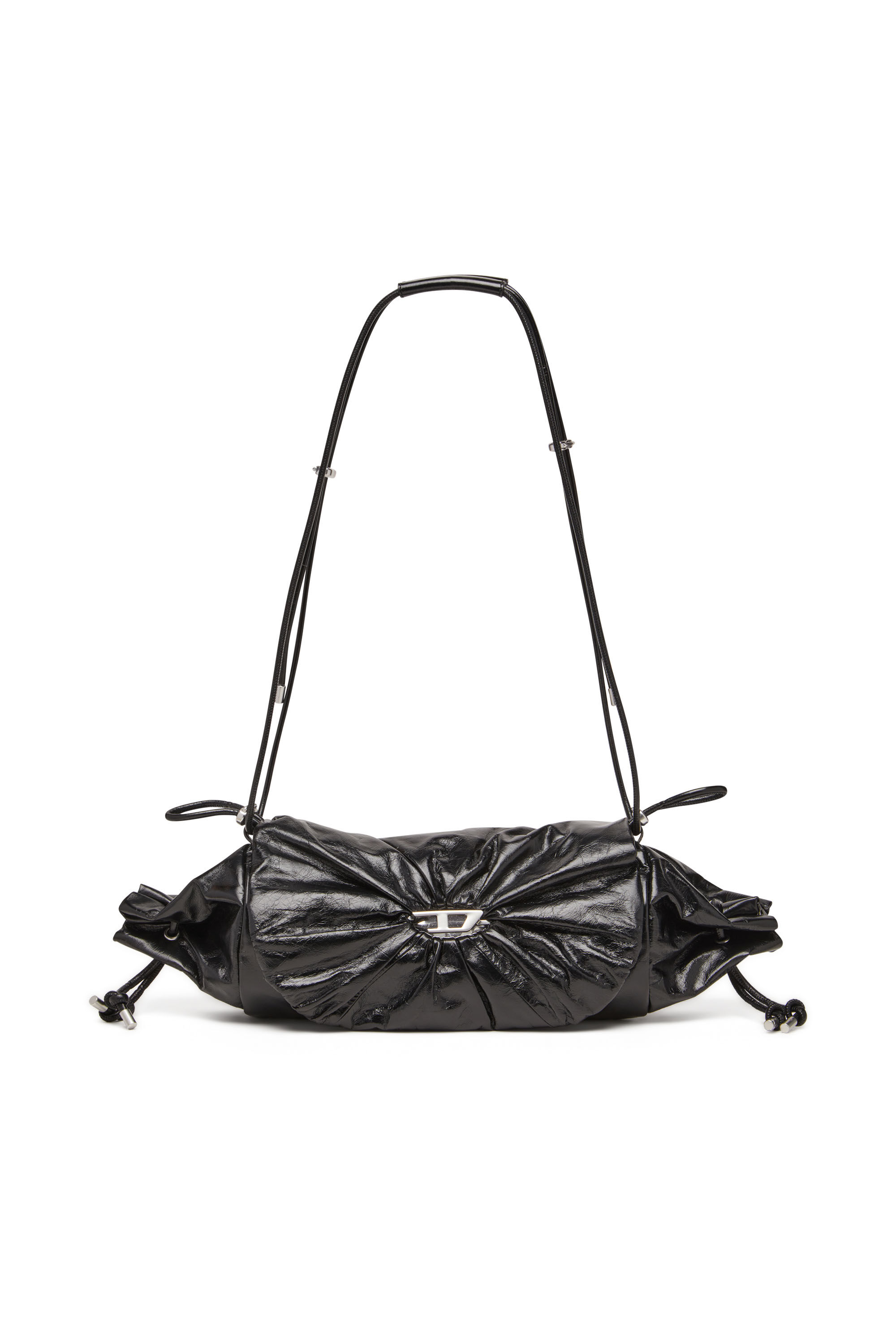 Women s Scrunch D M Shoulder bag in shiny leather Black Diesel