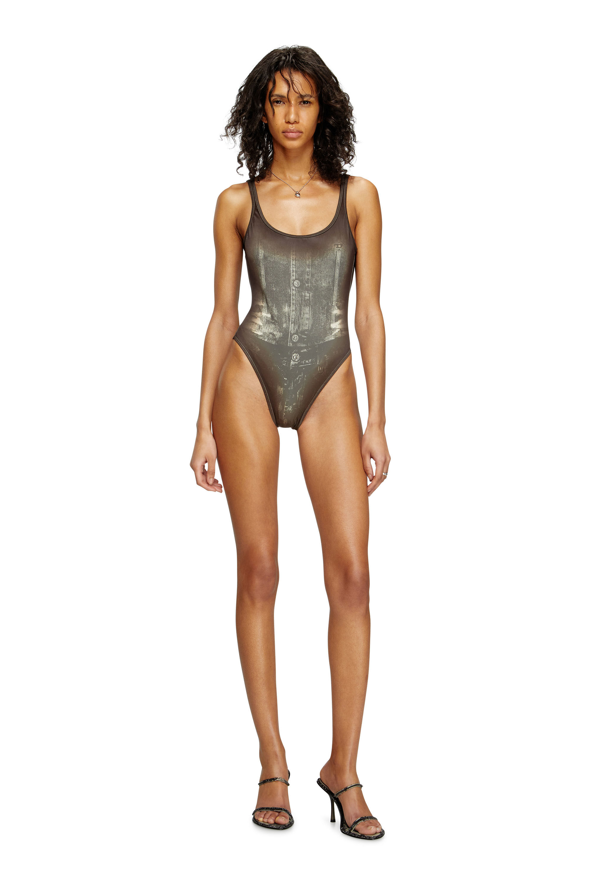 Diesel - MARILYN-DNM, Maillot de bain avec imprimé denim effet trompe l'œil Femme in Marron - 3
