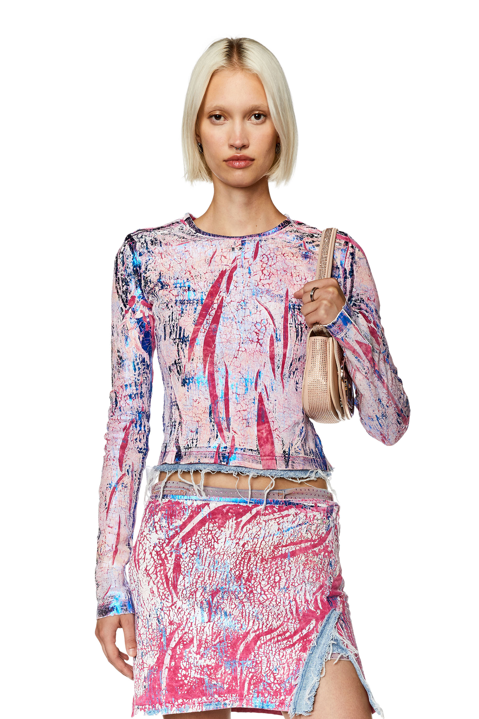 【あすつく】 Women's Diesel | Pink | hem frayed with top jersey Overprinted トップス