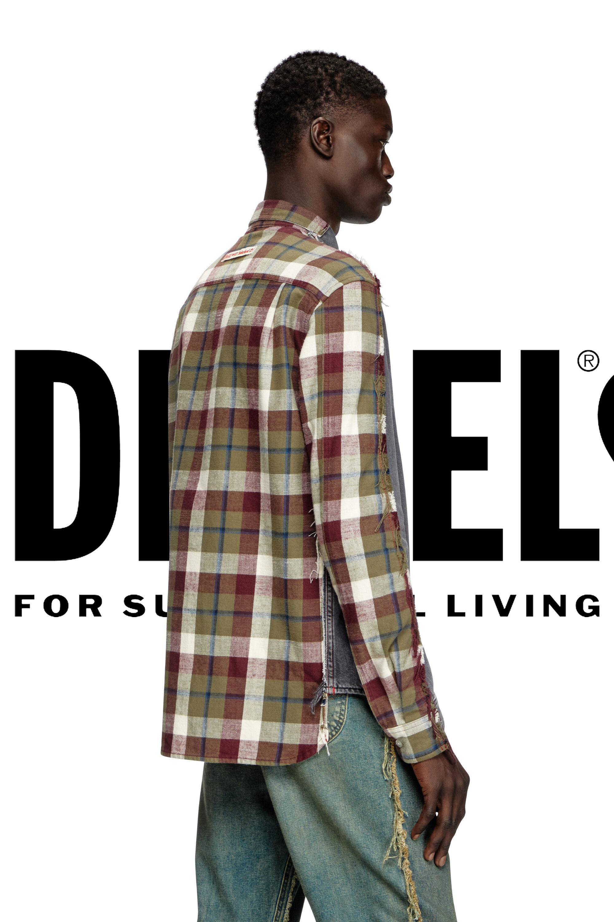 Diesel - Shirt Dieseloves 7A, Unisex's Denim and check shirt in Grey/Red - 3