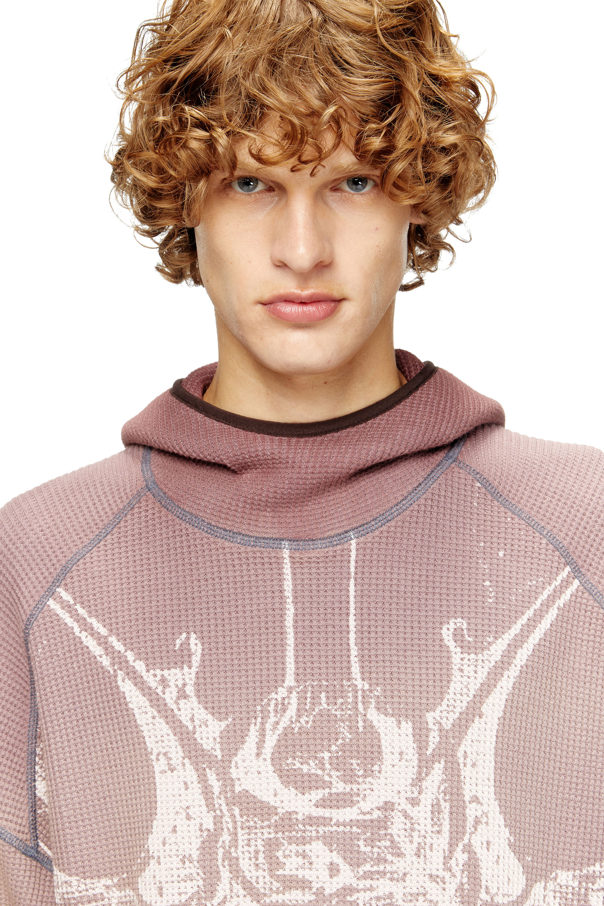 Diesel - S-WAF-HOOD-NEW, Male's Faded waffle hoodie with graphic print in null - 5