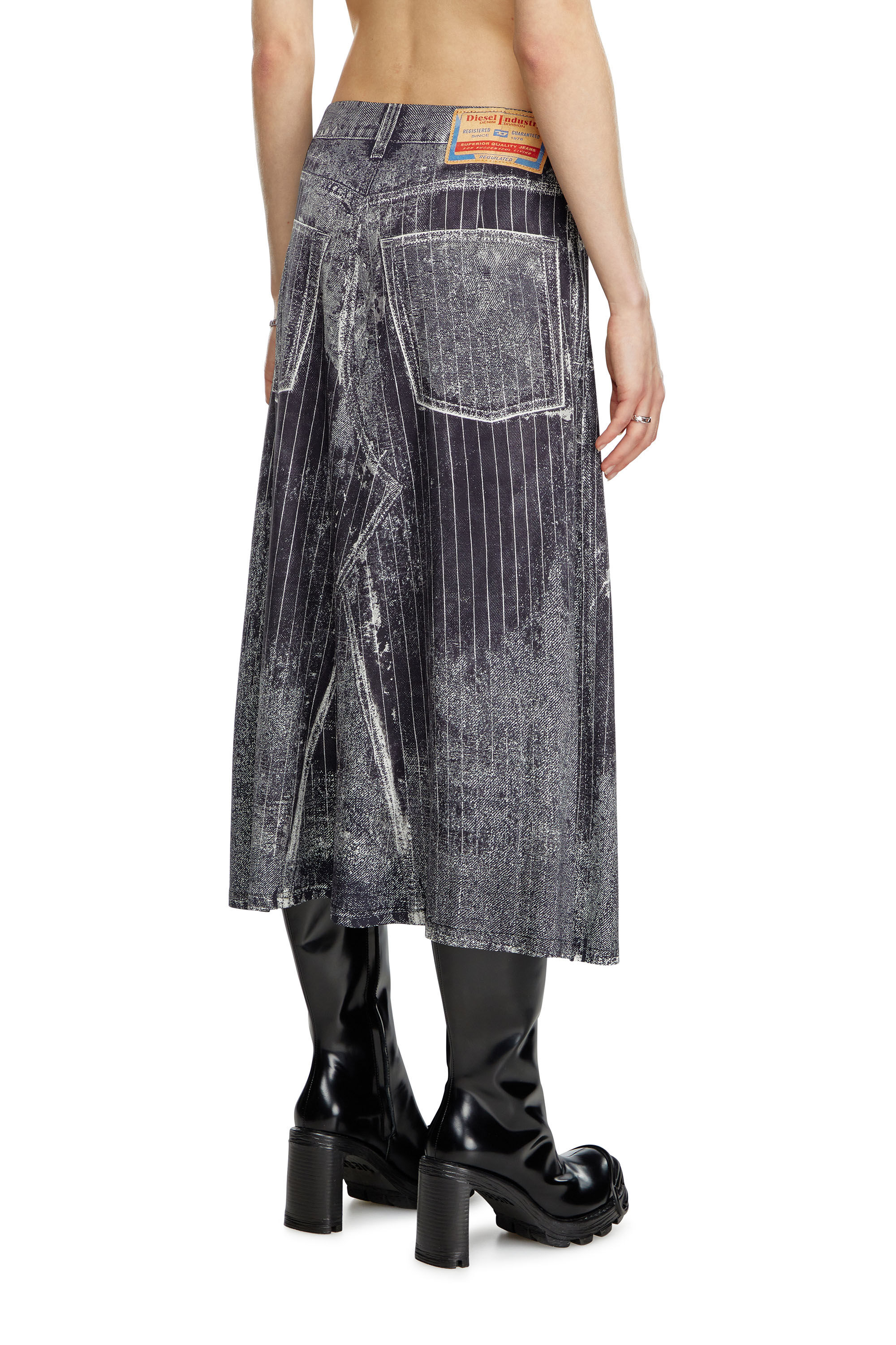 Diesel - O-HANNA, Female's Satin skirt with print of pinstripe denim in Black - 4