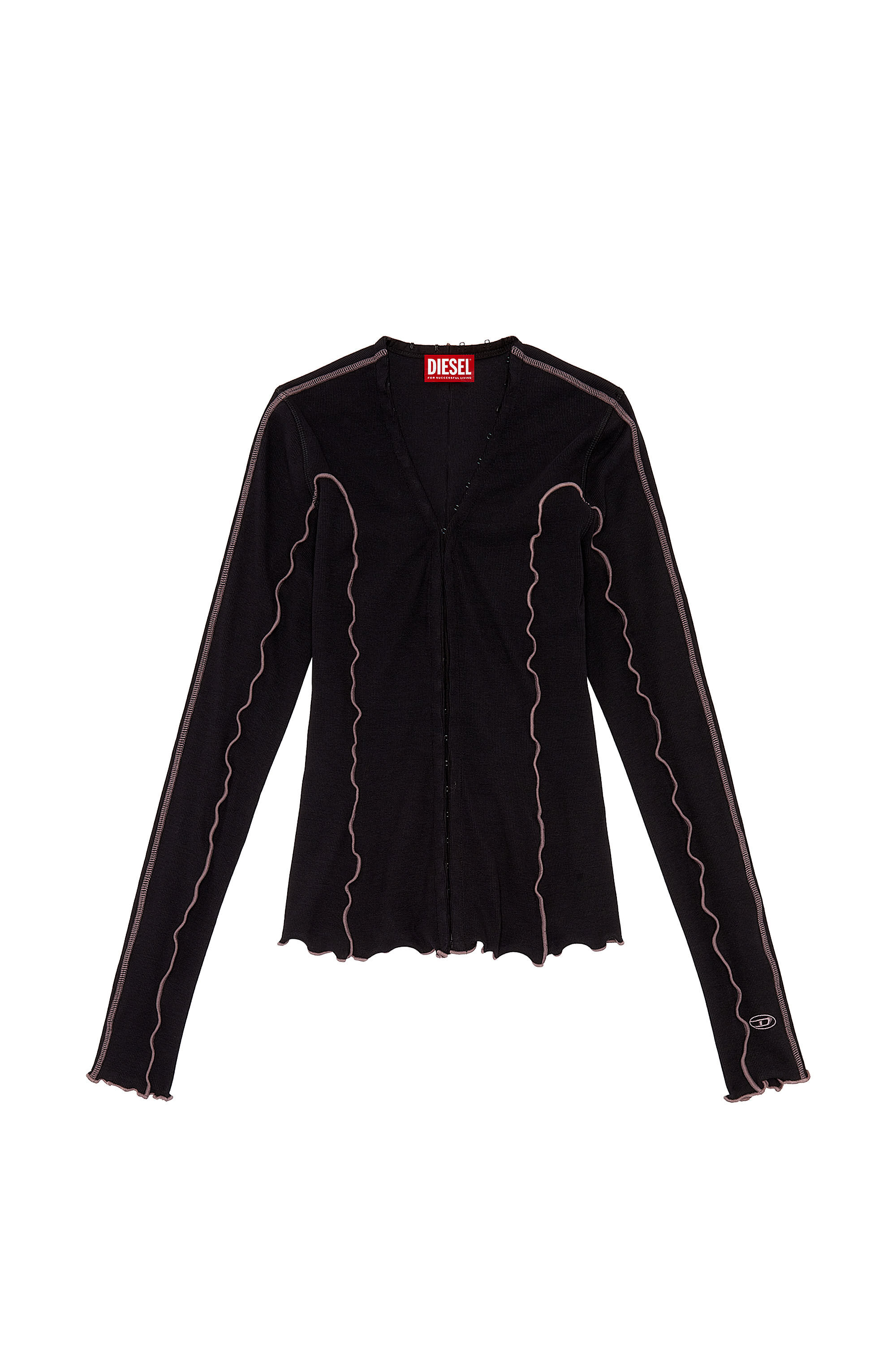 Diesel - T-RIBAS, Female's Ribbed cardigan with curly seams in Black - 2
