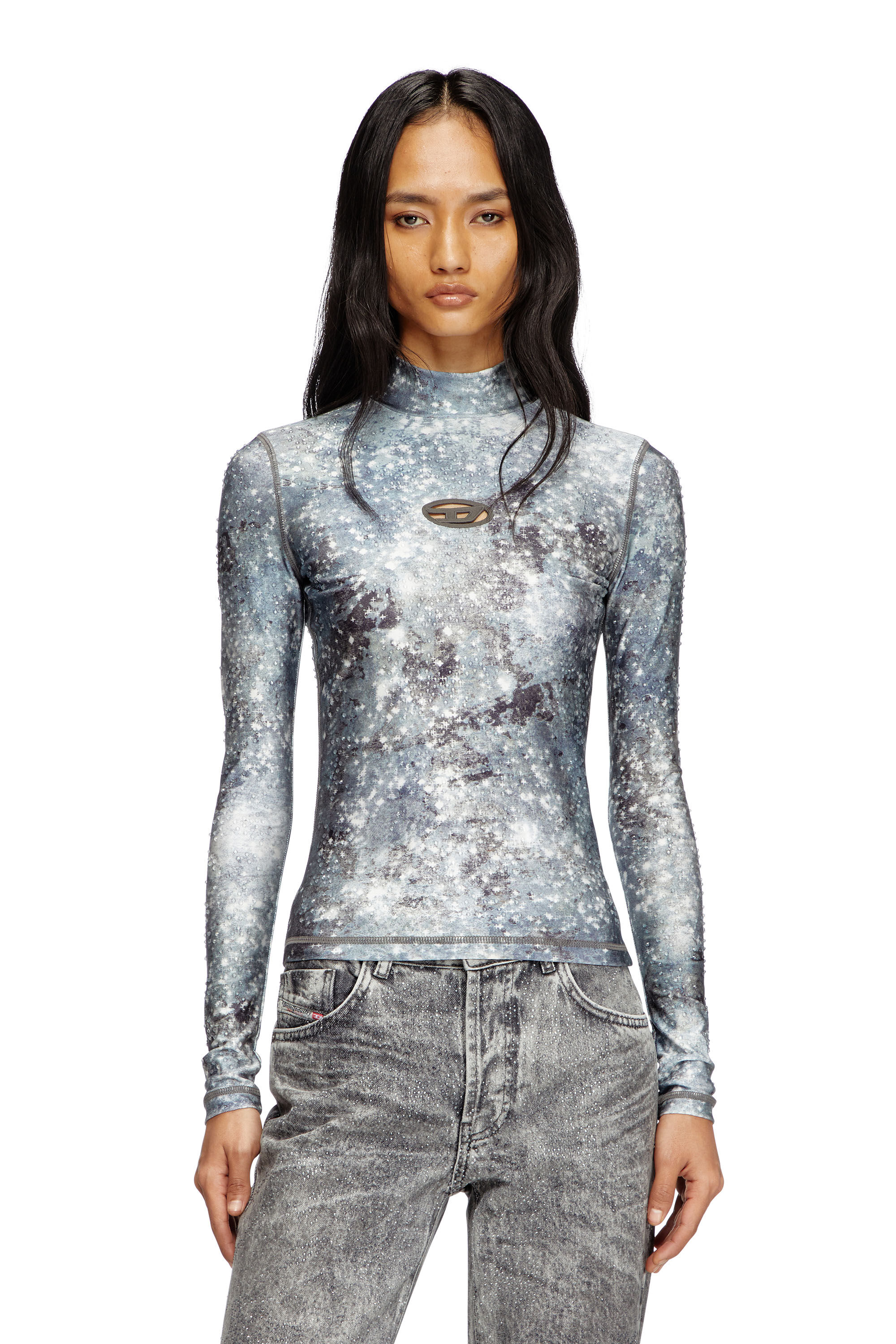 Diesel - T-AKARA, Female's Long sleeved turtle neck top in Blue/Grey - 3