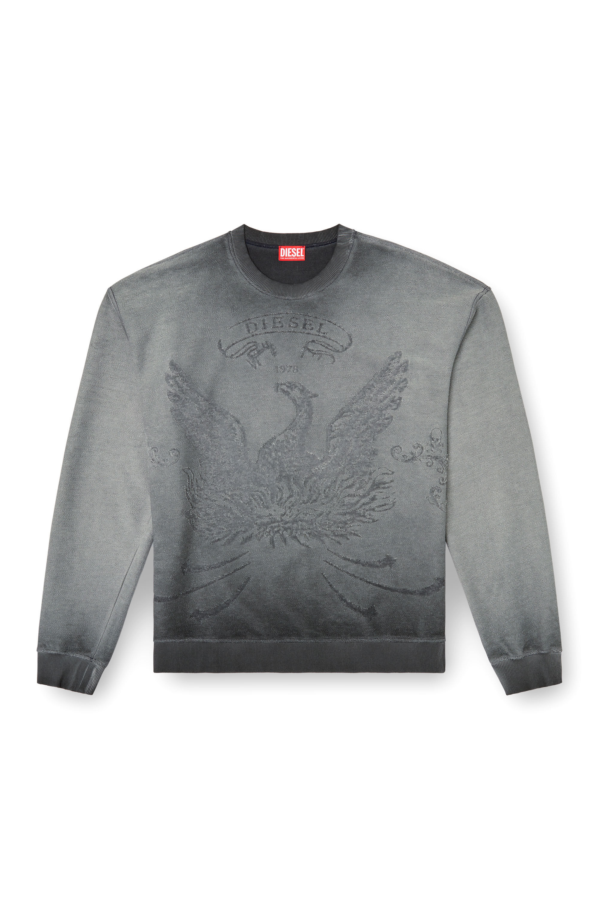 Diesel - S-ARON, Sweat-shirt délavé avec logo du phénix en dévoré Homme in Gris - 2