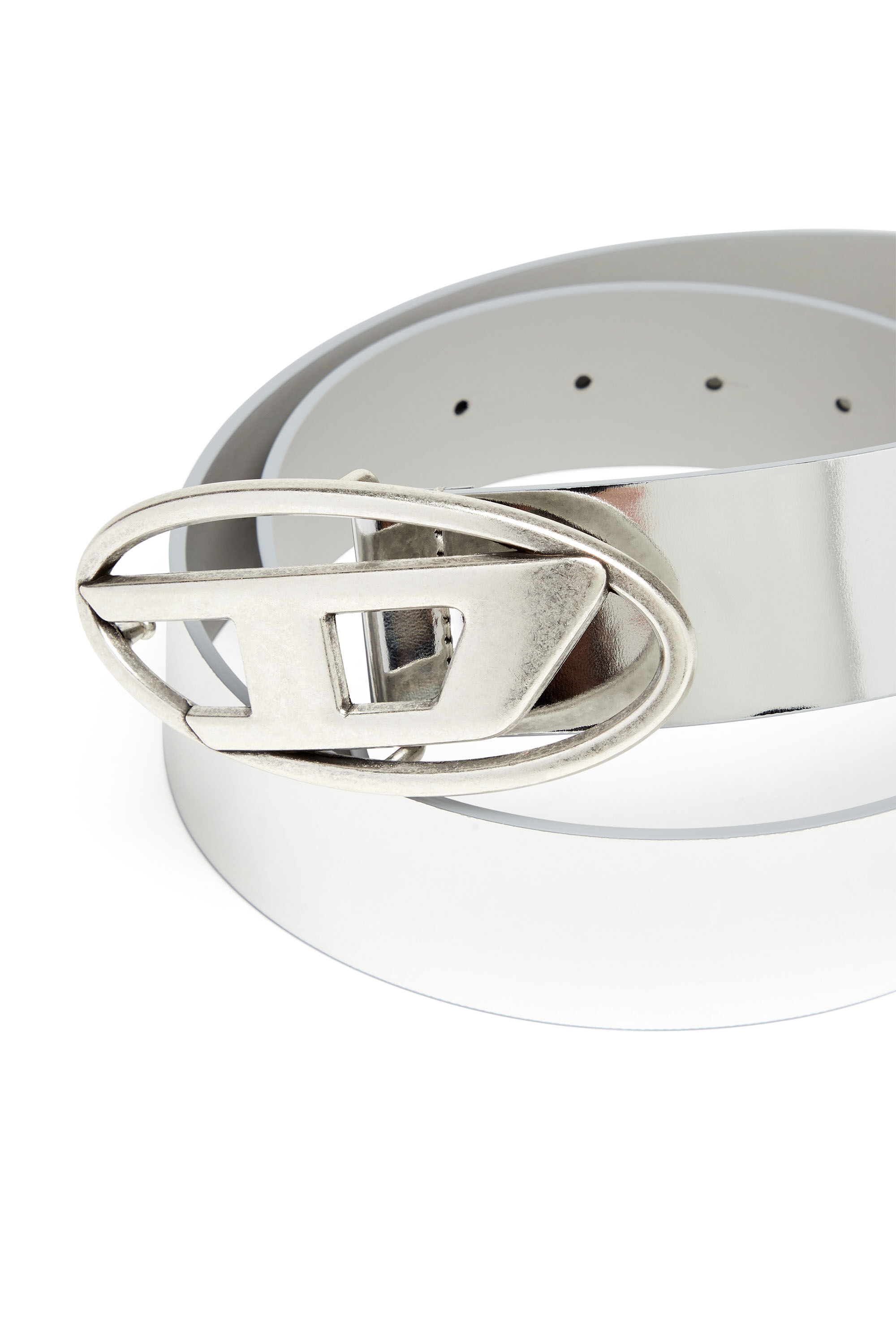 Diesel - B-1DR W, Male's Metallic belt with burnished logo buckle in Silver - 3