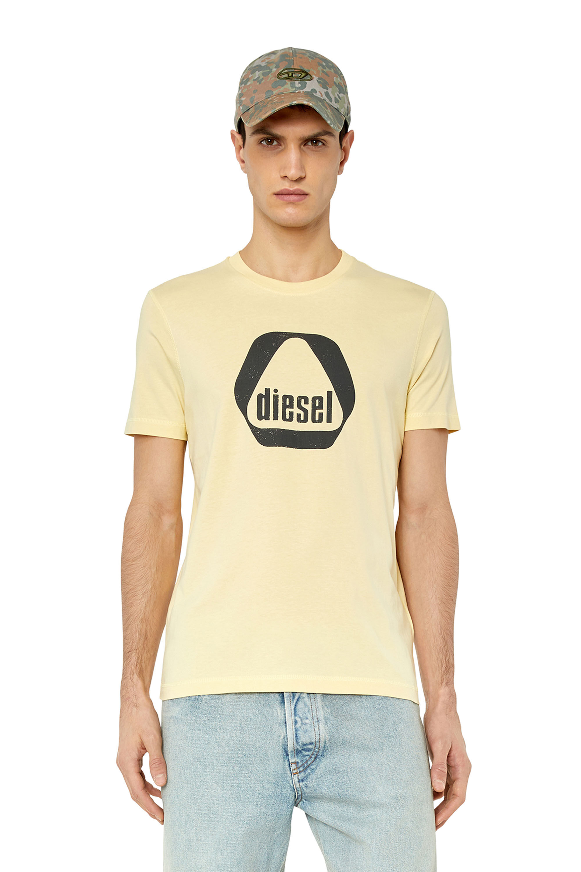 Diesel - T-DIEGOR-G10, Male's T-shirt with utility logo print in Beige - 3