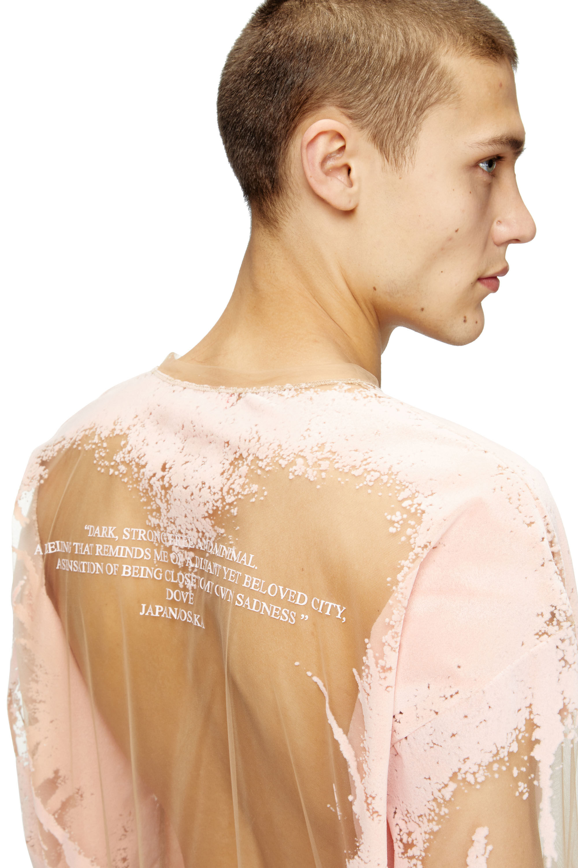 Diesel - T-HASSAN-LS-A, Unisex's Long-sleeve nylon T-shirt with lyrics print in Pink - 4