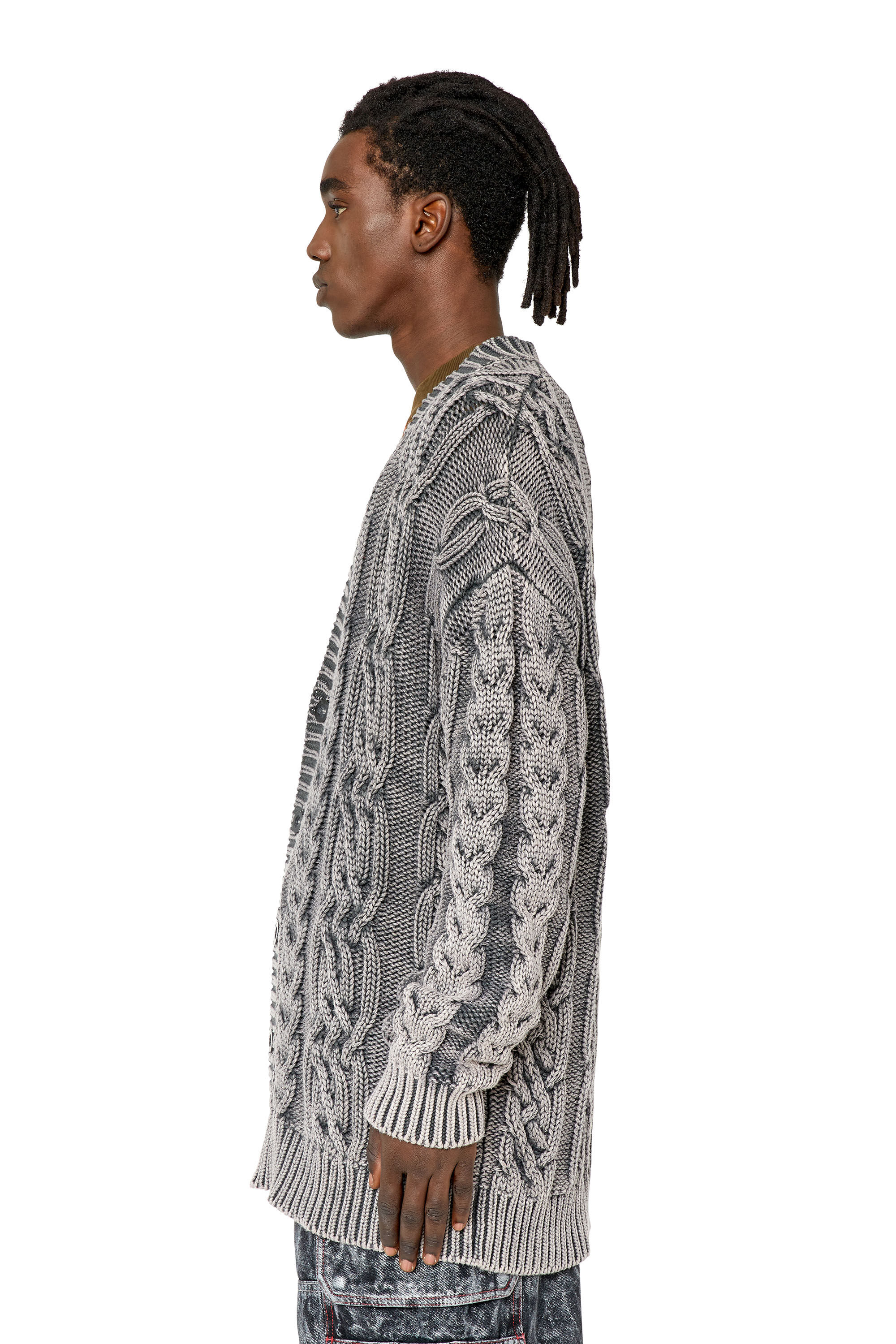 K-ELINDO Man: Oversized faded cable-knit cardigan | Diesel