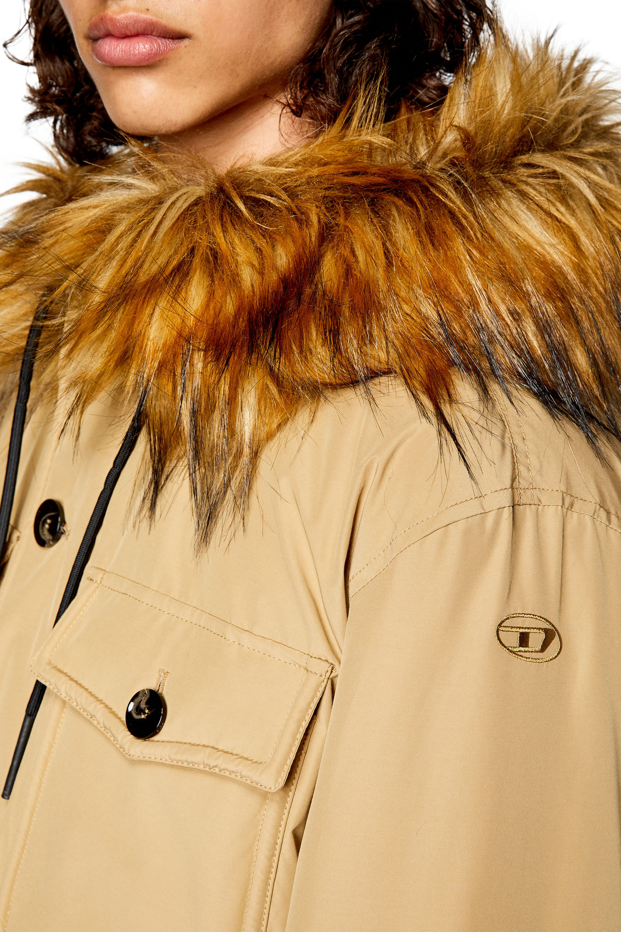 Diesel - W-JORGY, Male's Padded parka with fluffy trim at hood in Light Brown - 6