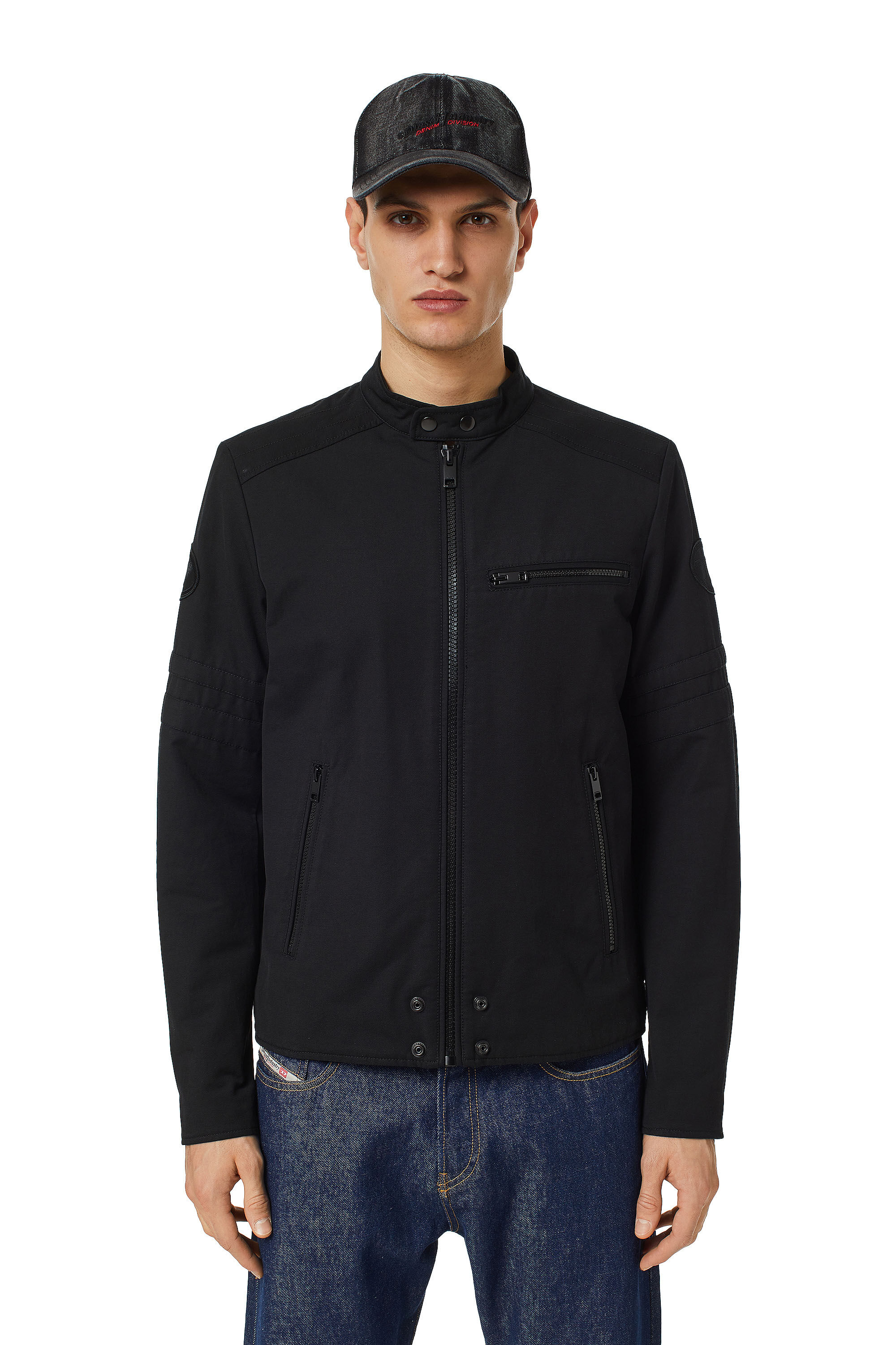 J-GLORY-CL Man: Biker jacket in textured cotton twill | Diesel