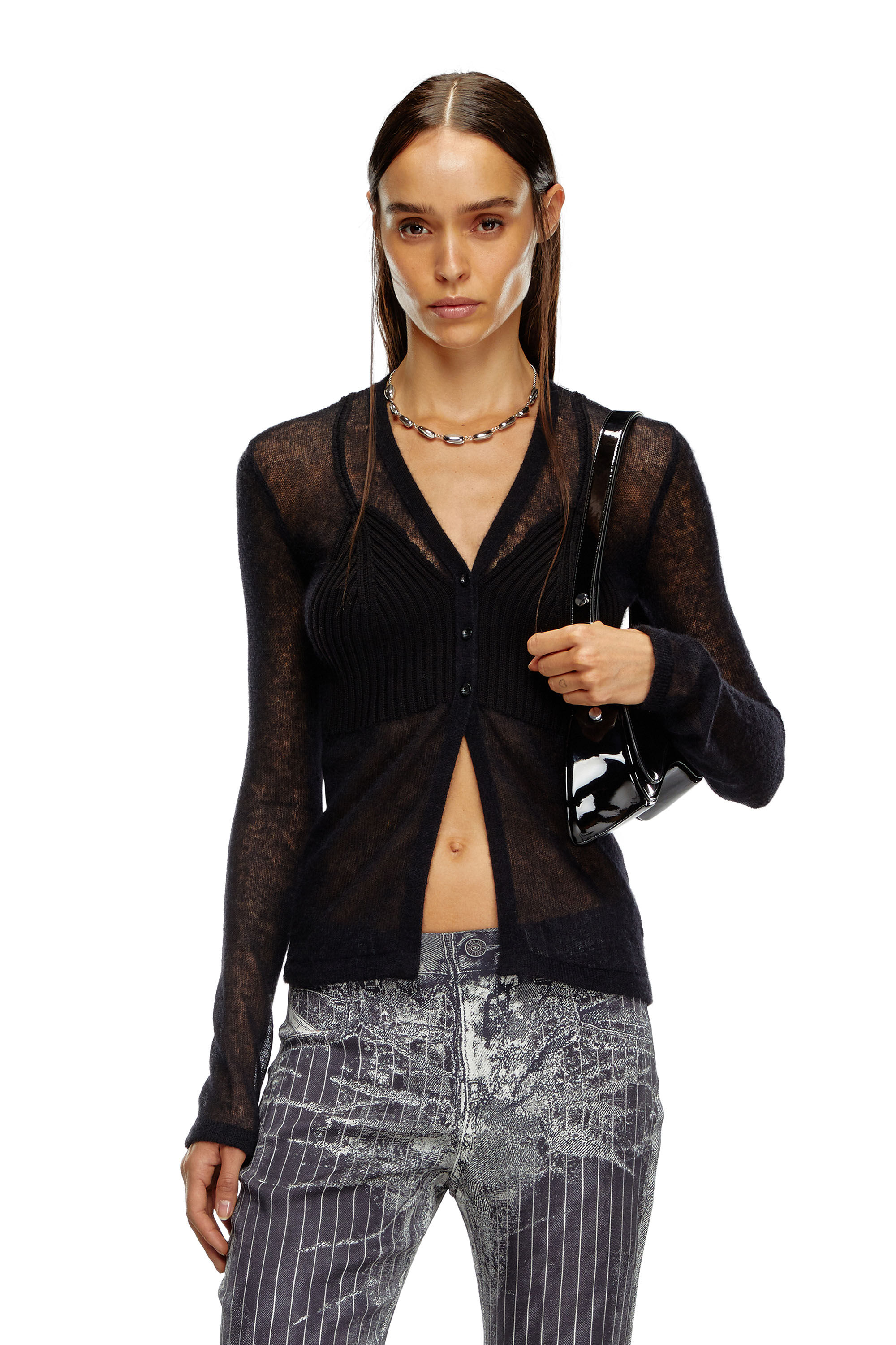 Diesel - M-ARINA, Cardigan transparent avec détail soutien-gorge Femme in Noir - 3